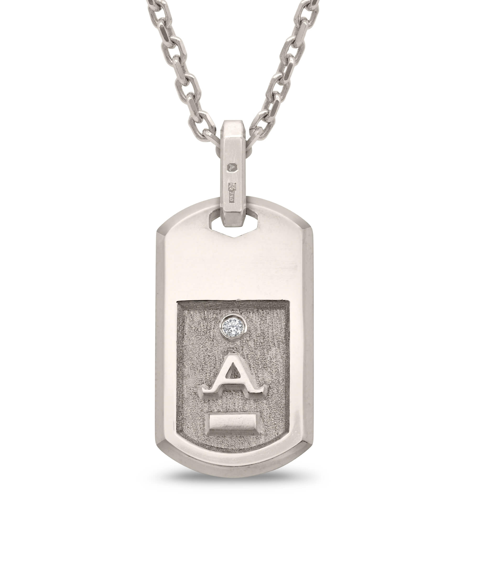 AMULETHA symbolic luxury jewelry gifting - Arrow tag Amulet - white gold with diamonds - back