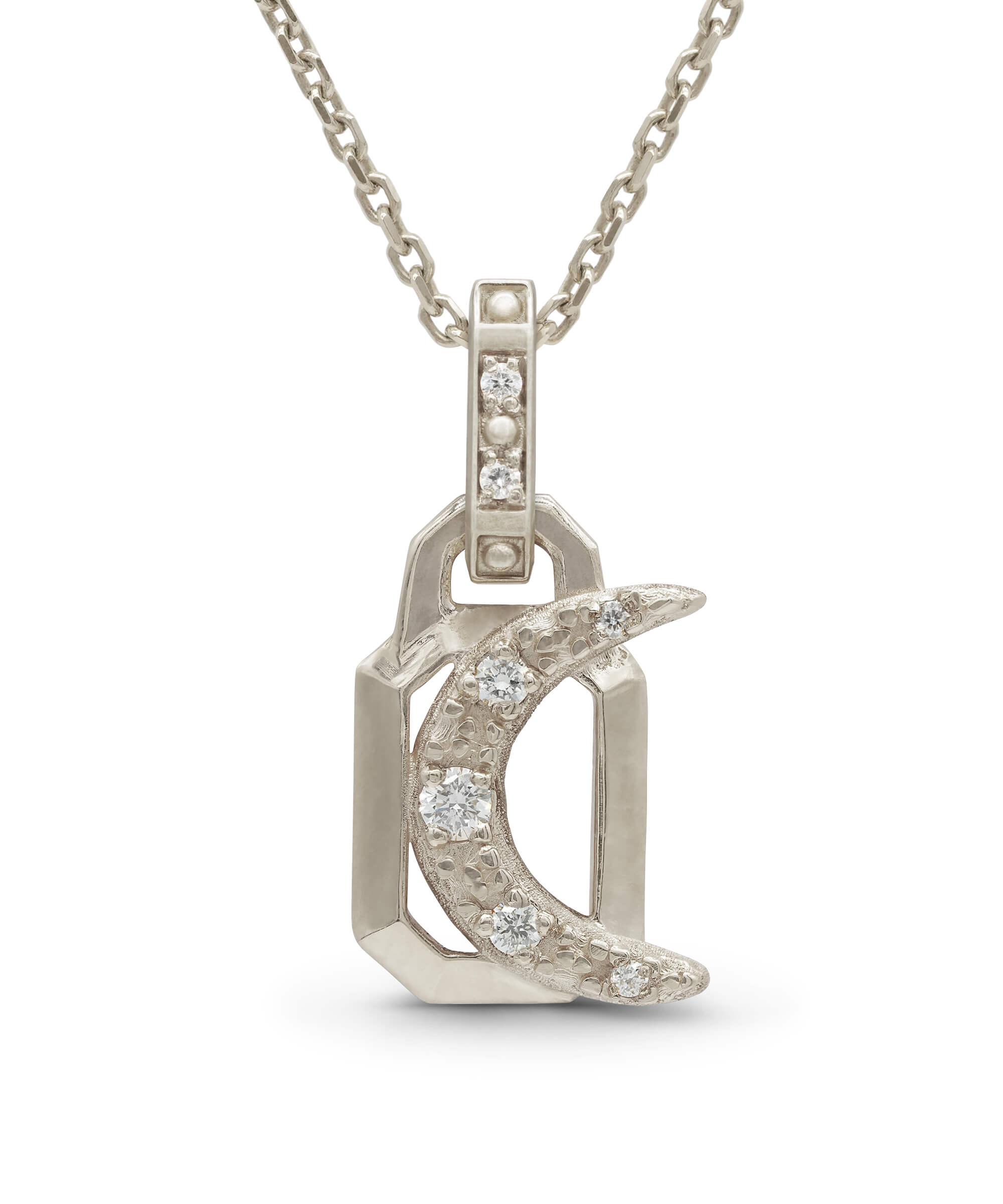 AMULETHA symbolic luxury jewelry gifting - Crescent Amulet - white gold with diamonds - front