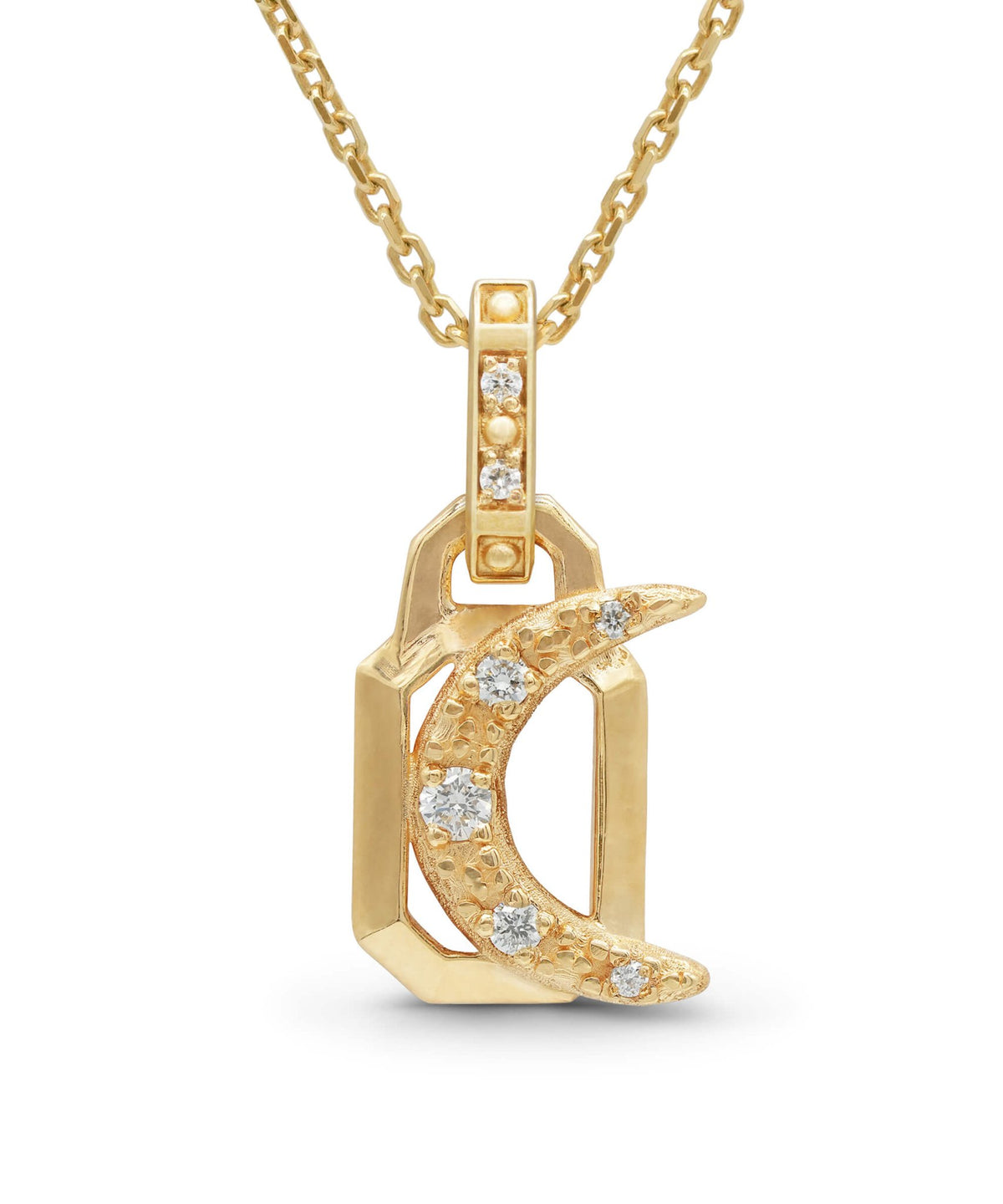 AMULETHA symbolic luxury jewelry gifting - Crescent Amulet - yellow gold with diamonds - front