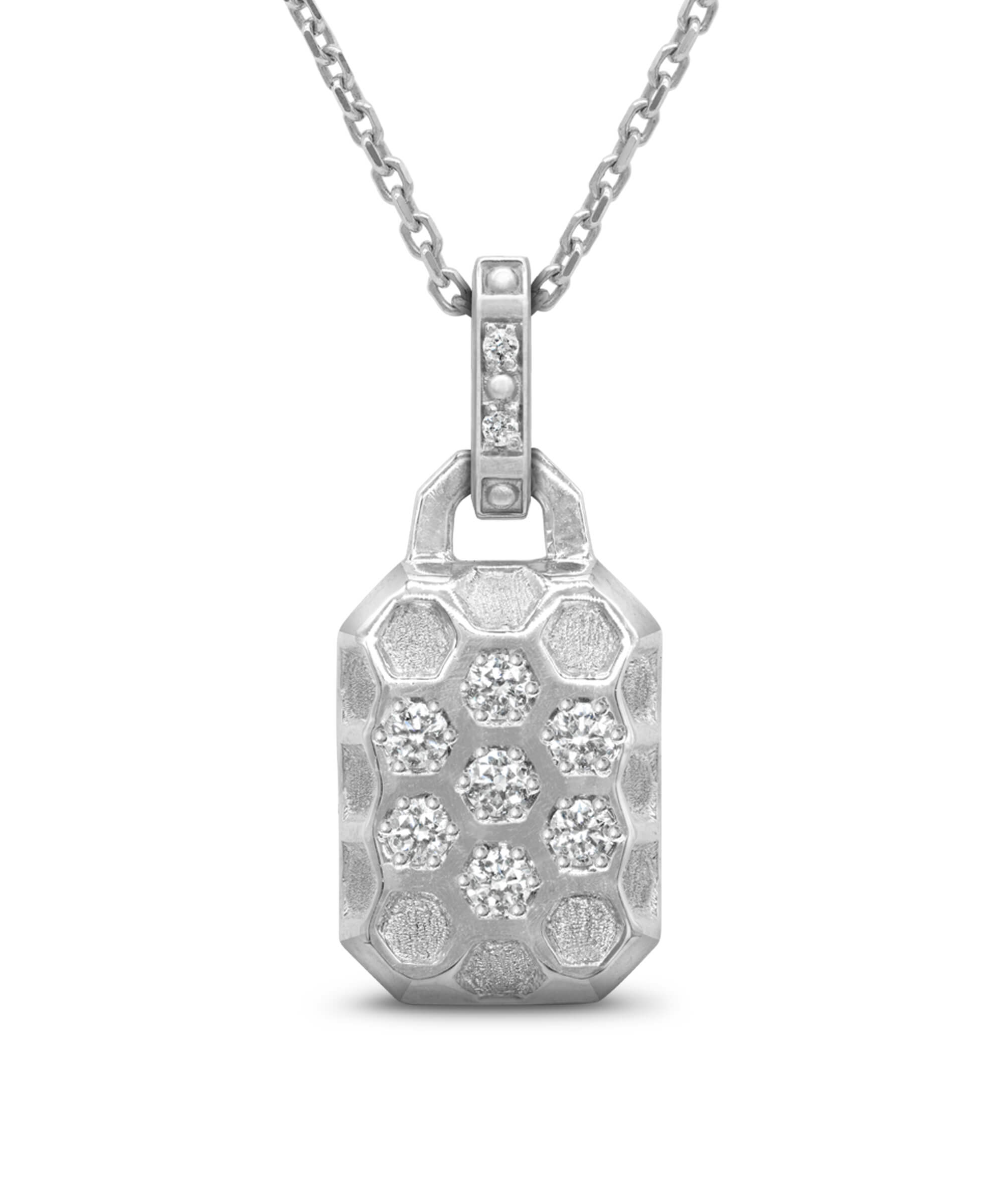 AMULETHA symbolic luxury jewelry gifting - Honeycomb Amulet - sterling silver with diamonds - front