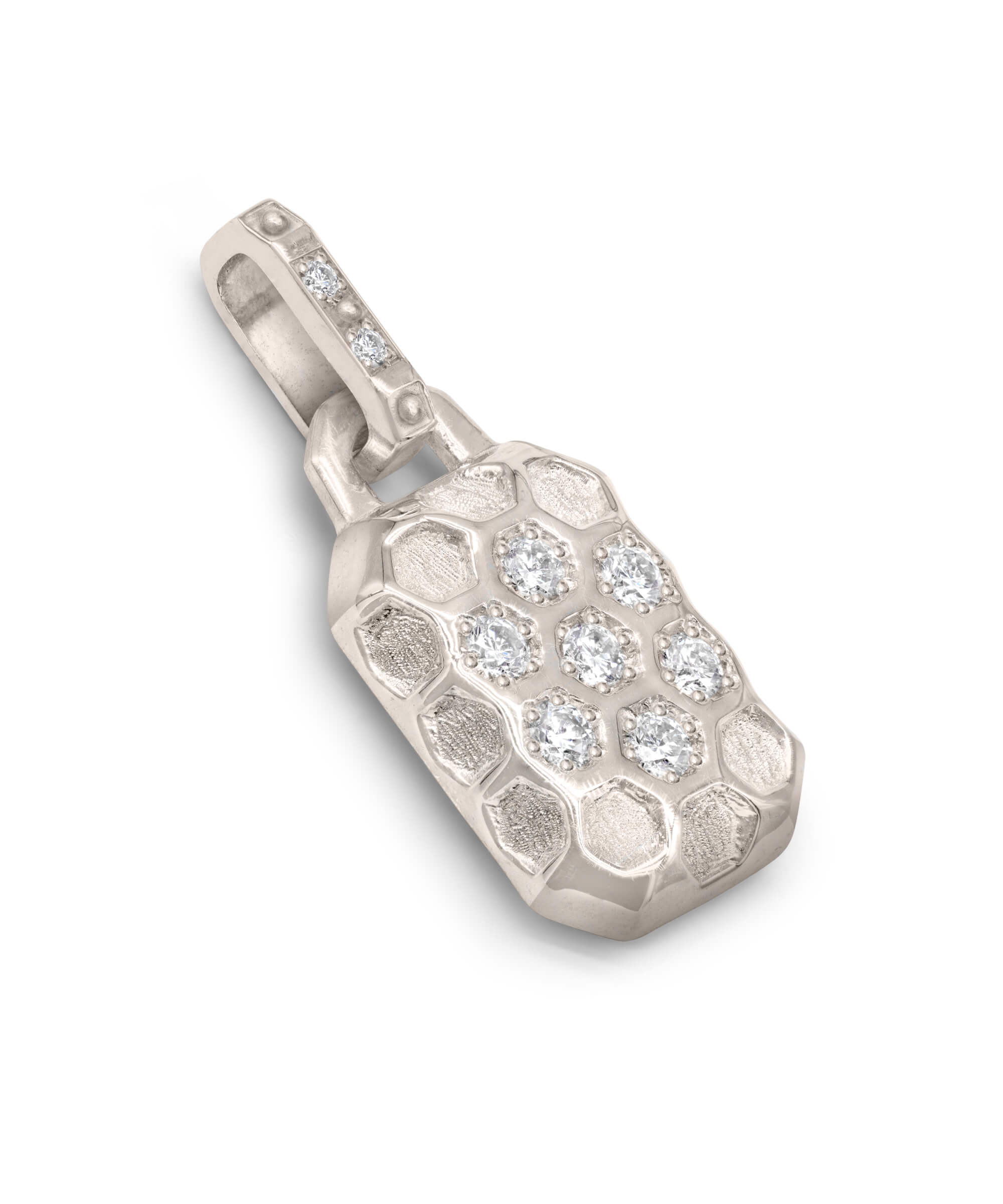 AMULETHA symbolic luxury jewelry gifting - Honeycomb Amulet - white gold with diamonds - side front