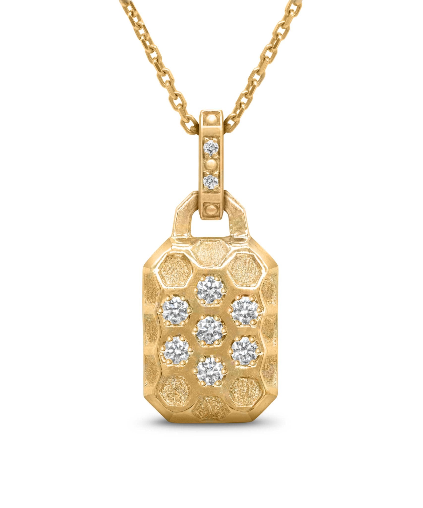 AMULETHA symbolic luxury jewelry gifting - Honeycomb Amulet - yellow gold with diamonds - front_