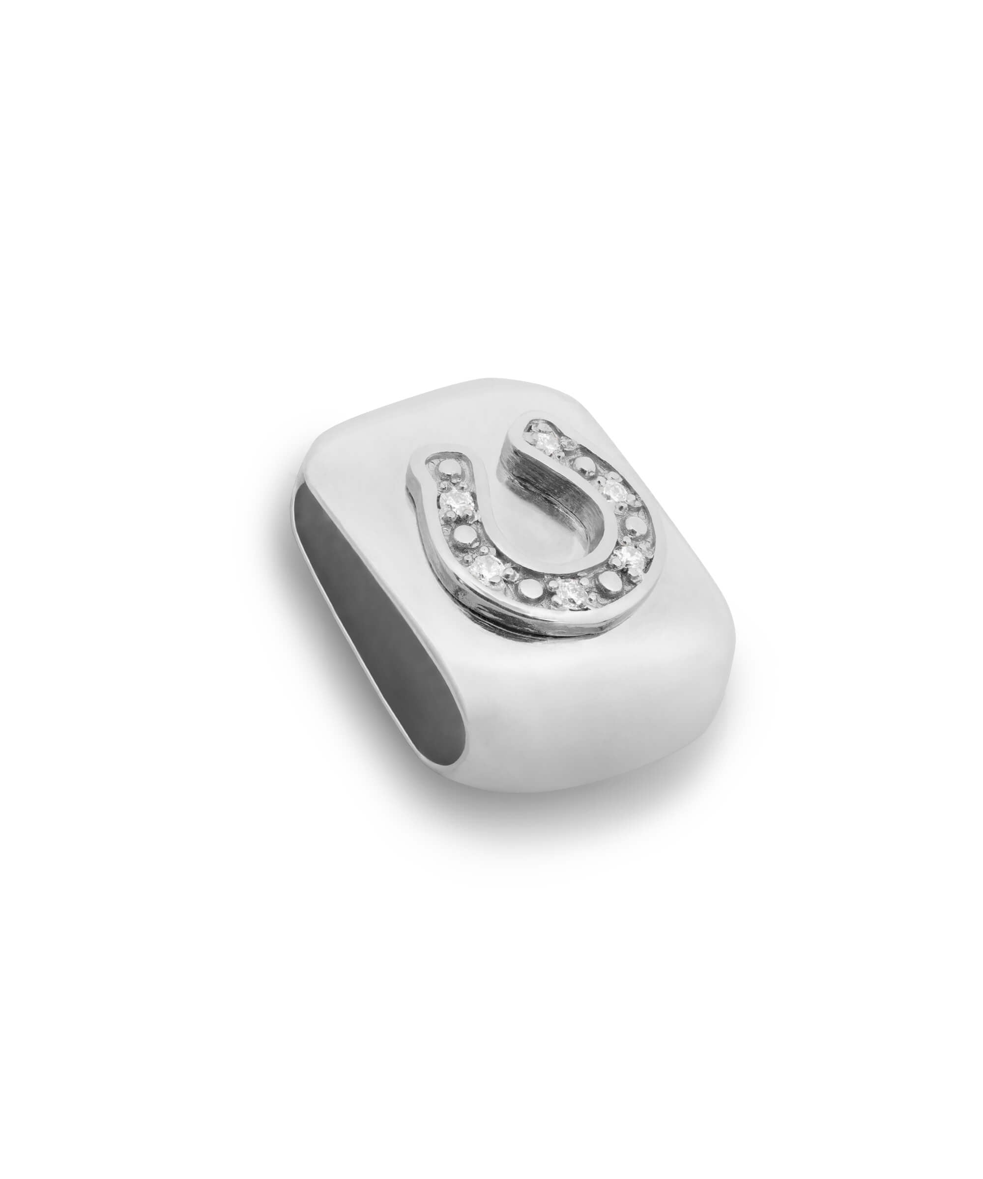 AMULETHA symbolic luxury jewelry gifting - Horseshoe Amulet - sterling silver with diamonds - side front