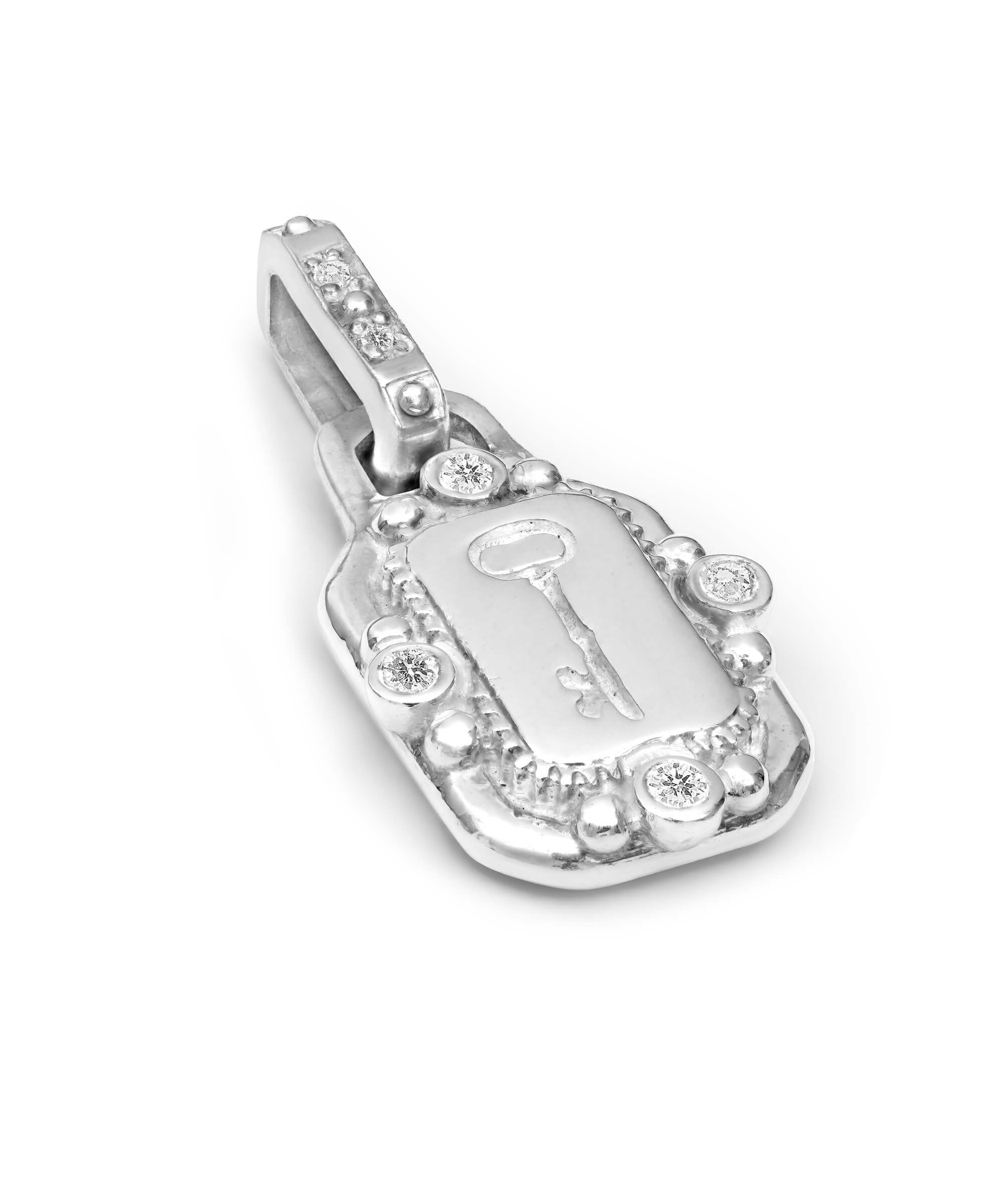 AMULETHA symbolic luxury jewelry gifting - Key Amulet - sterling silver with diamonds - side front