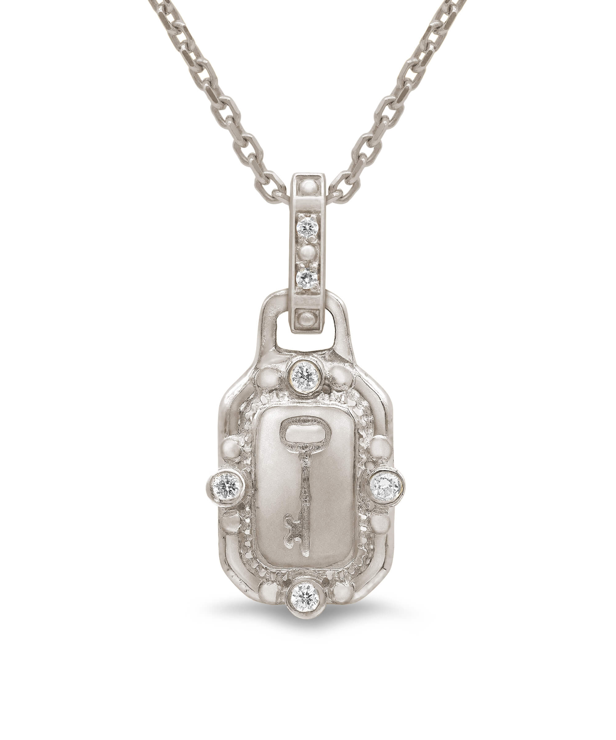 AMULETHA symbolic luxury jewelry gifting - Key Amulet - white gold with diamonds - front