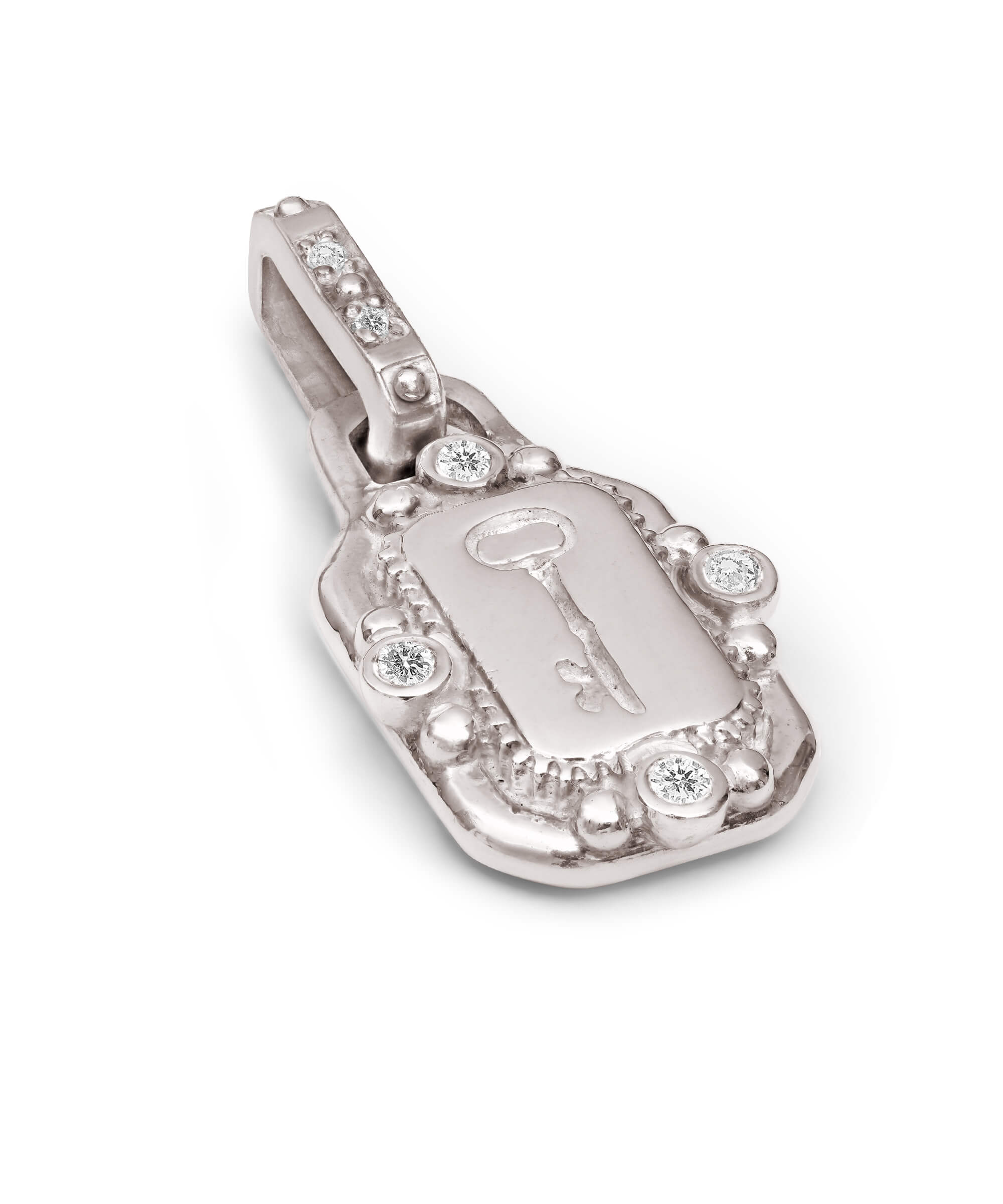AMULETHA symbolic luxury jewelry gifting - Key Amulet - white gold with diamonds - side front