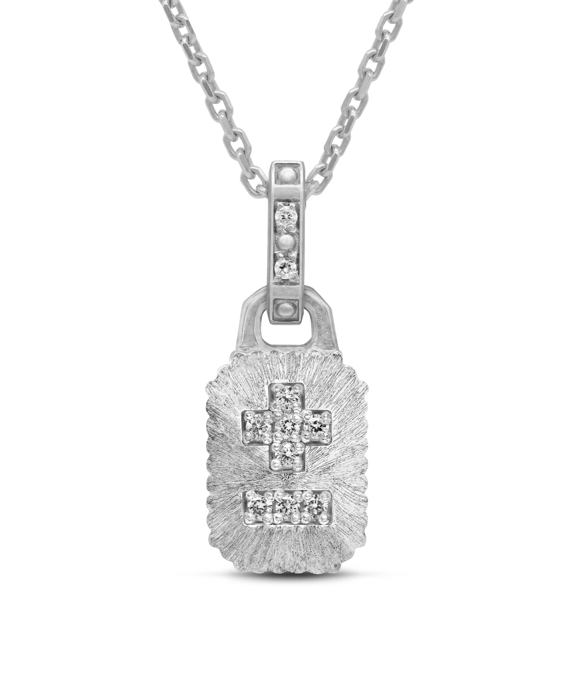 AMULETHA symbolic luxury jewelry gifting - Qu'Hier Que Demain Mini Amulet - sterling silver with diamonds - front
