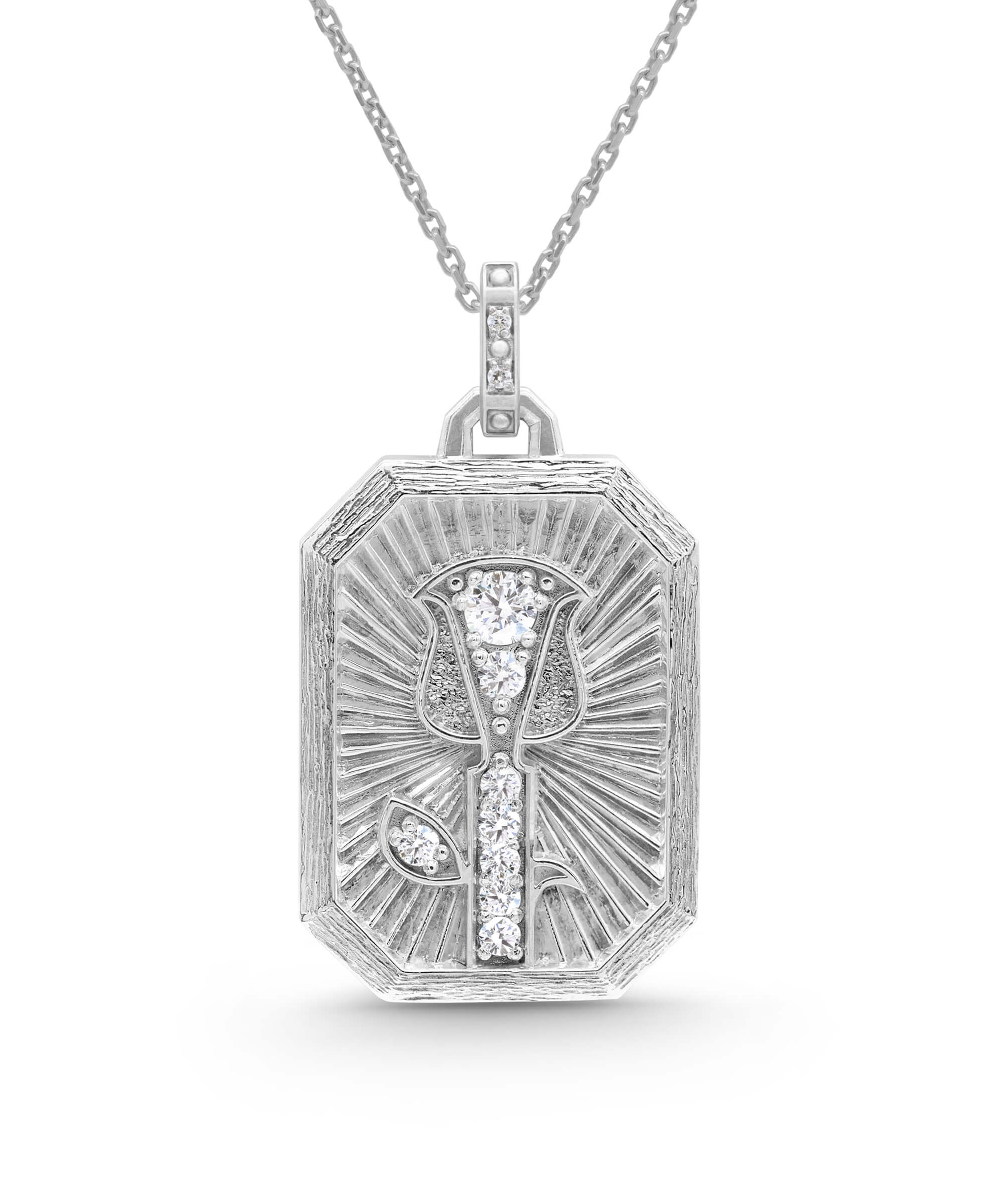 AMULETHA symbolic luxury jewelry gifting - Rose Amulet - sterling silver with diamonds - front