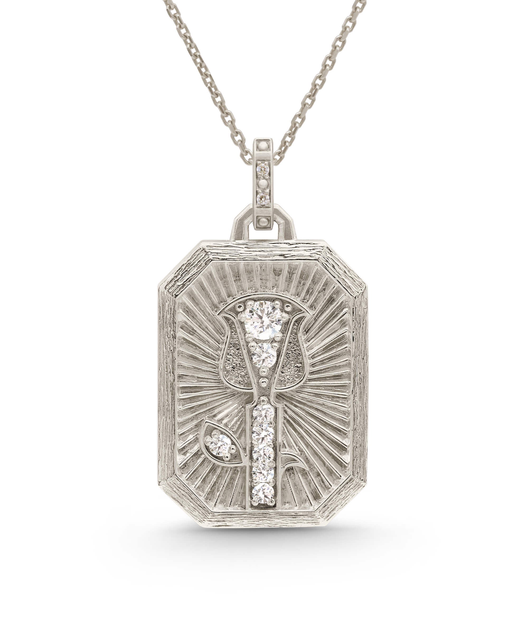 AMULETHA symbolic luxury jewelry gifting - Rose Amulet - white gold with diamonds - front