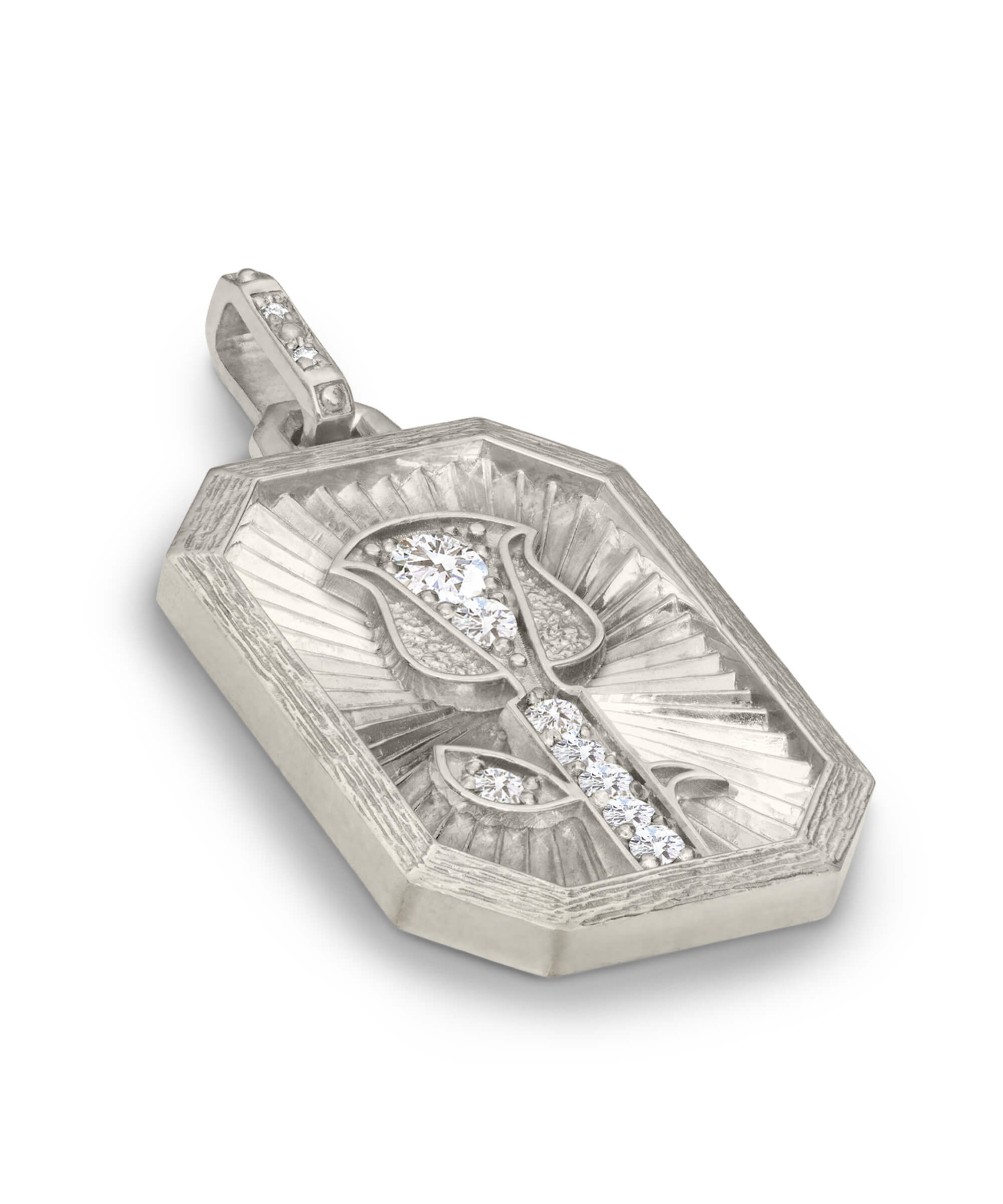 AMULETHA symbolic luxury jewelry gifting - Rose Amulet - white gold with diamonds - side front