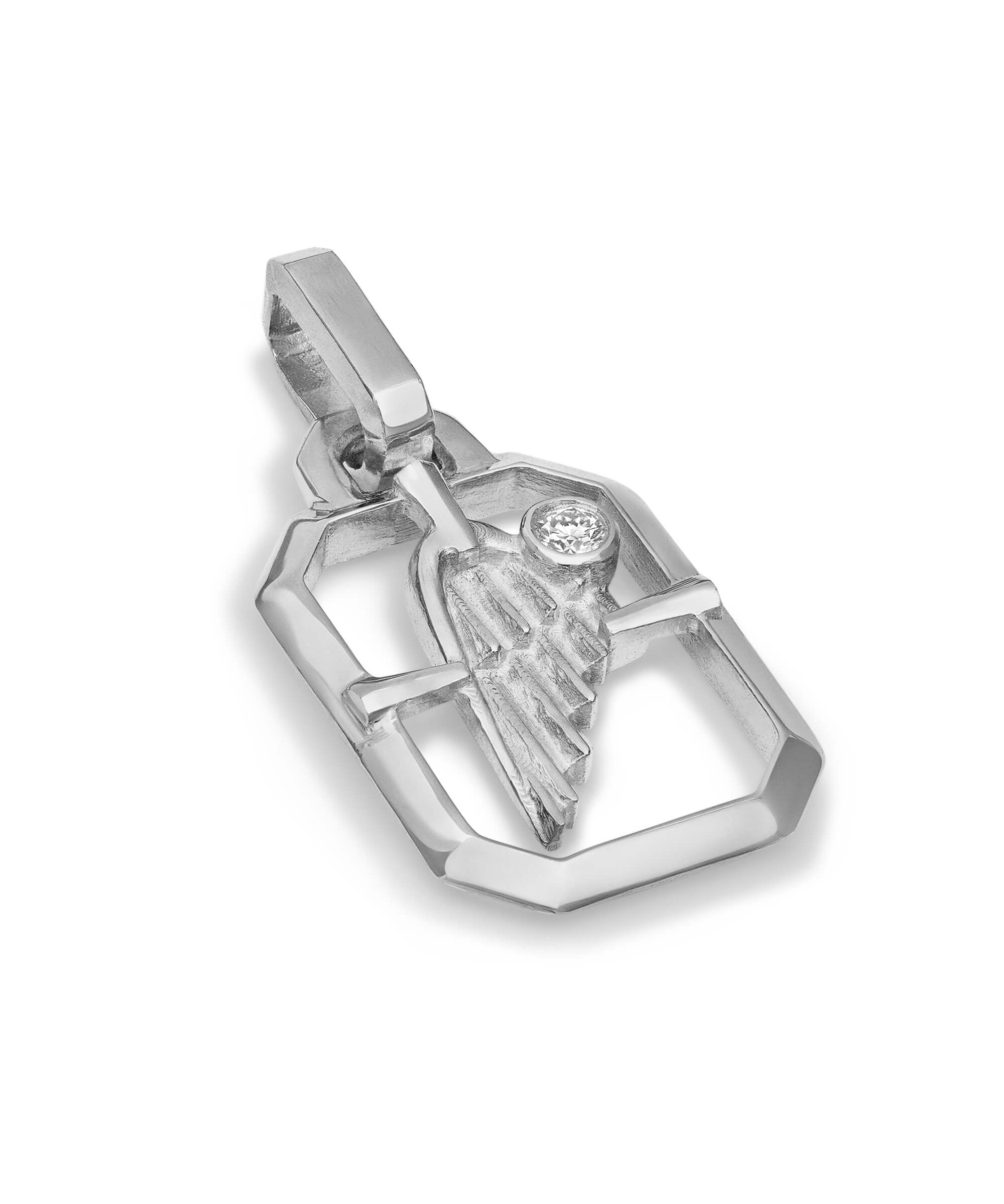 AMULETHA symbolic luxury jewelry gifting - Wing Amulet - sterling silver with diamonds - side front
