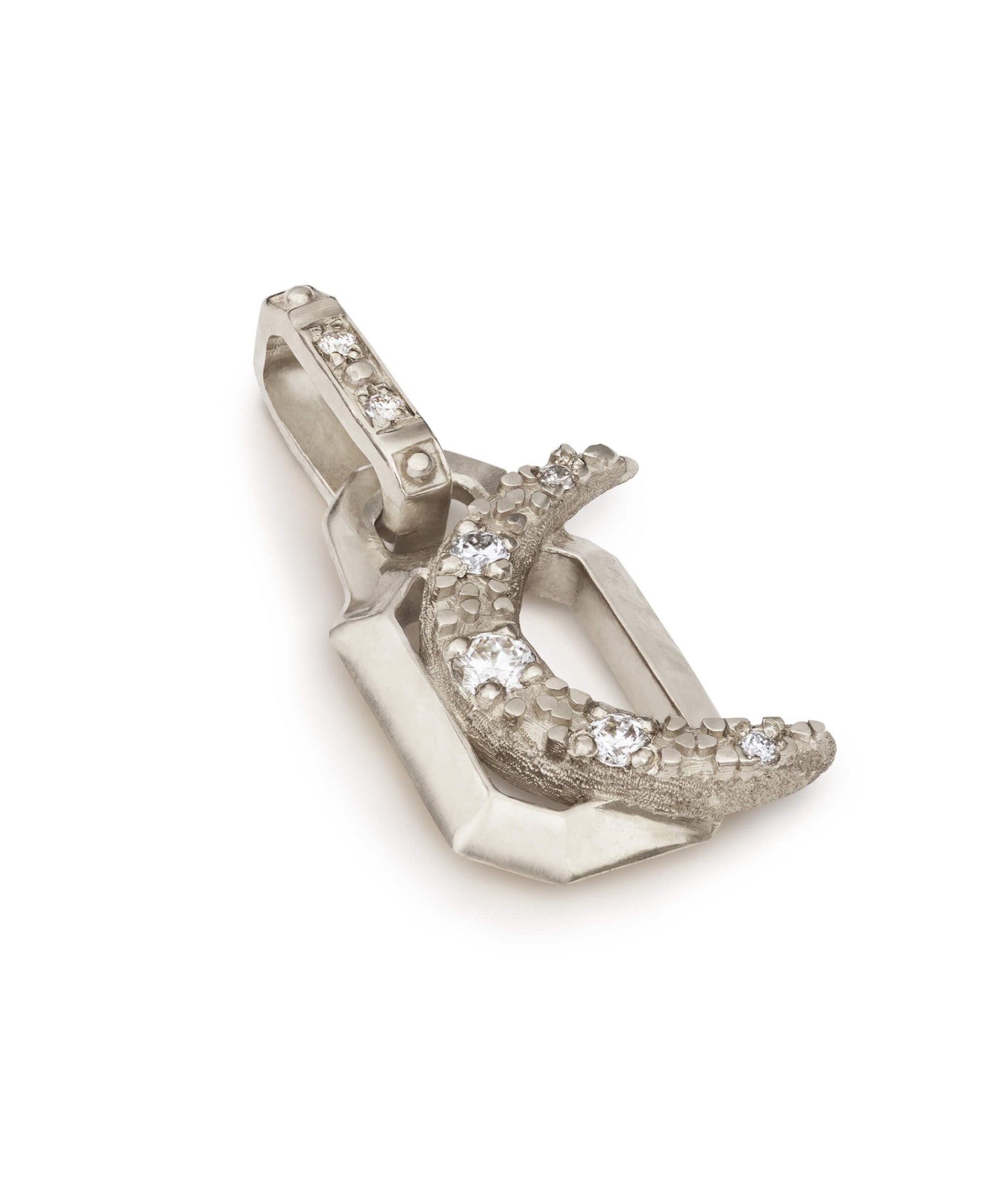 AMULETHA symbolic luxury jewelry gifting - Crescent Amulet - white gold with diamonds - side front