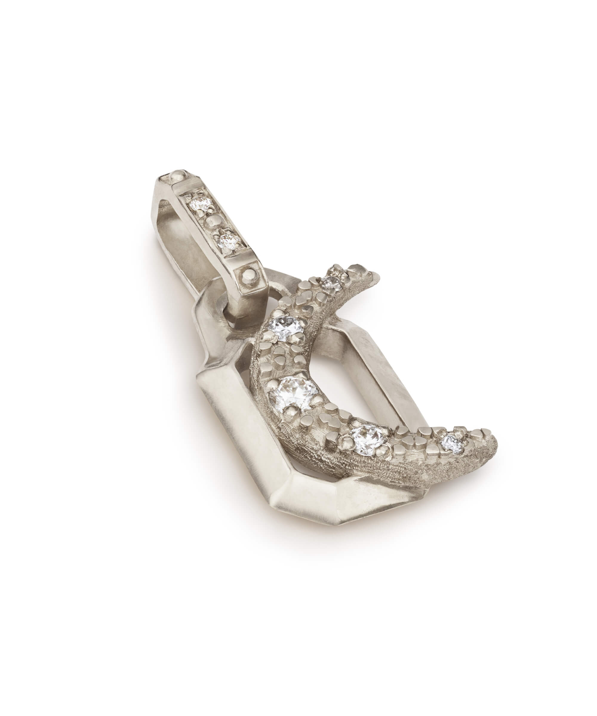 AMULETHA symbolic luxury jewelry gifting - Crescent Amulet - white gold with diamonds - side front
