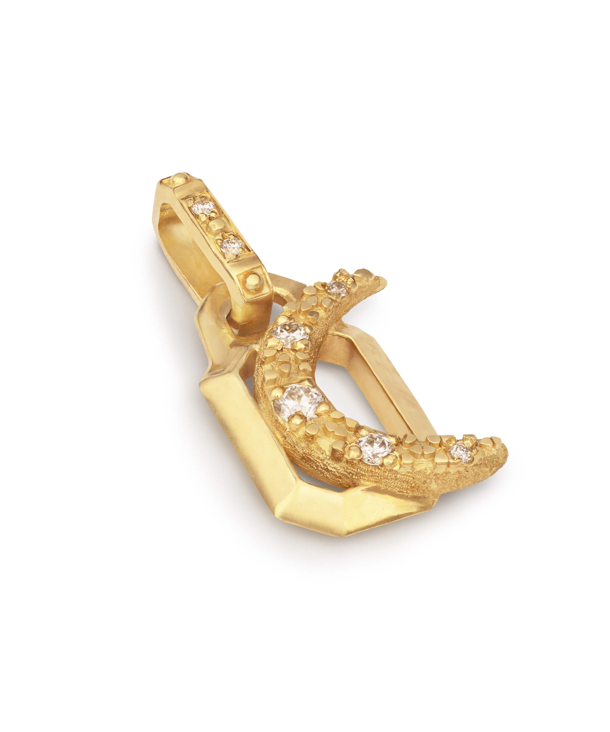 AMULETHA symbolic luxury jewelry gifting - Crescent Amulet - yellow gold with diamonds - side front