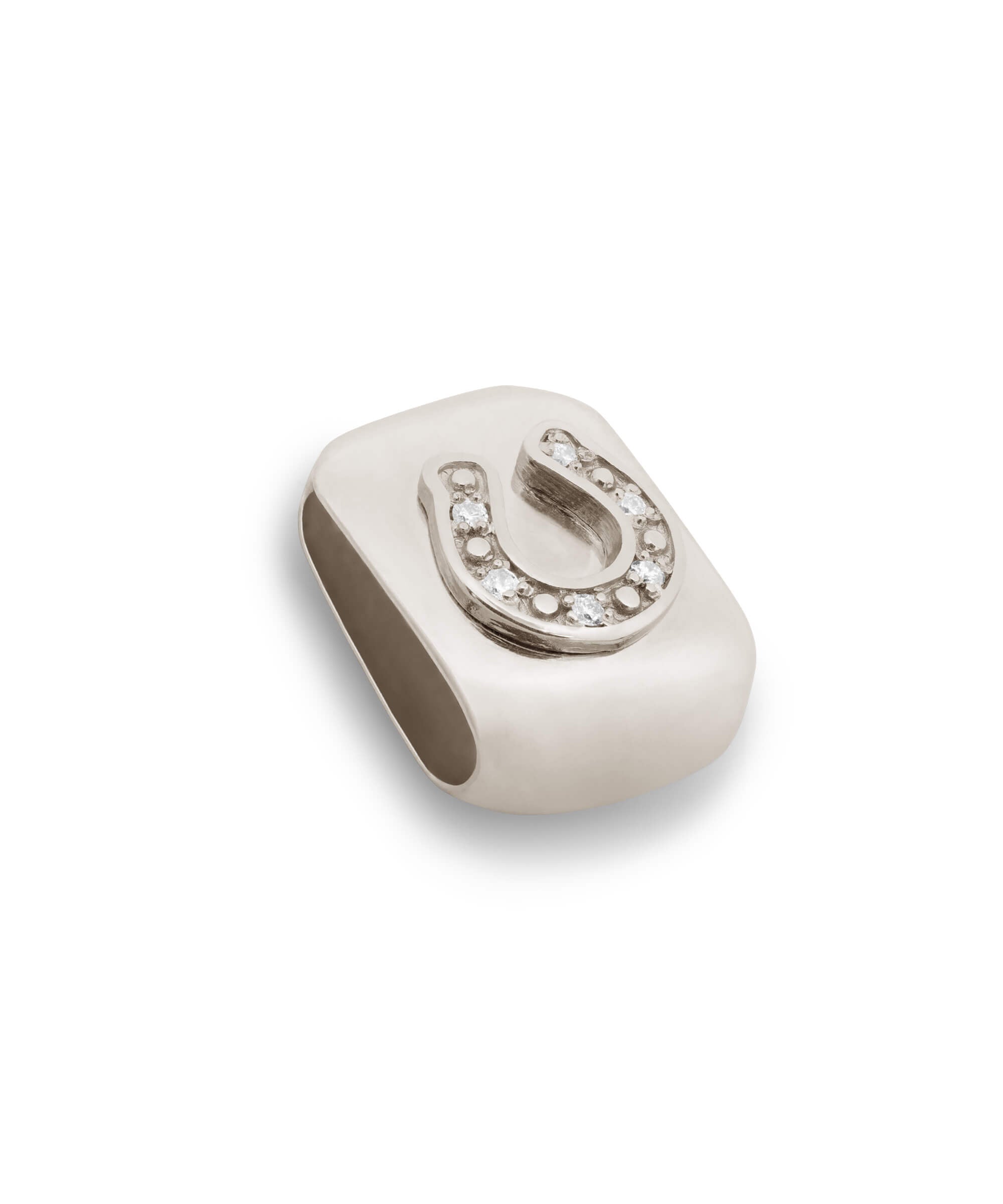 AMULETHA symbolic luxury jewelry gifting - Horseshoe Amulet - white gold with diamonds - side front