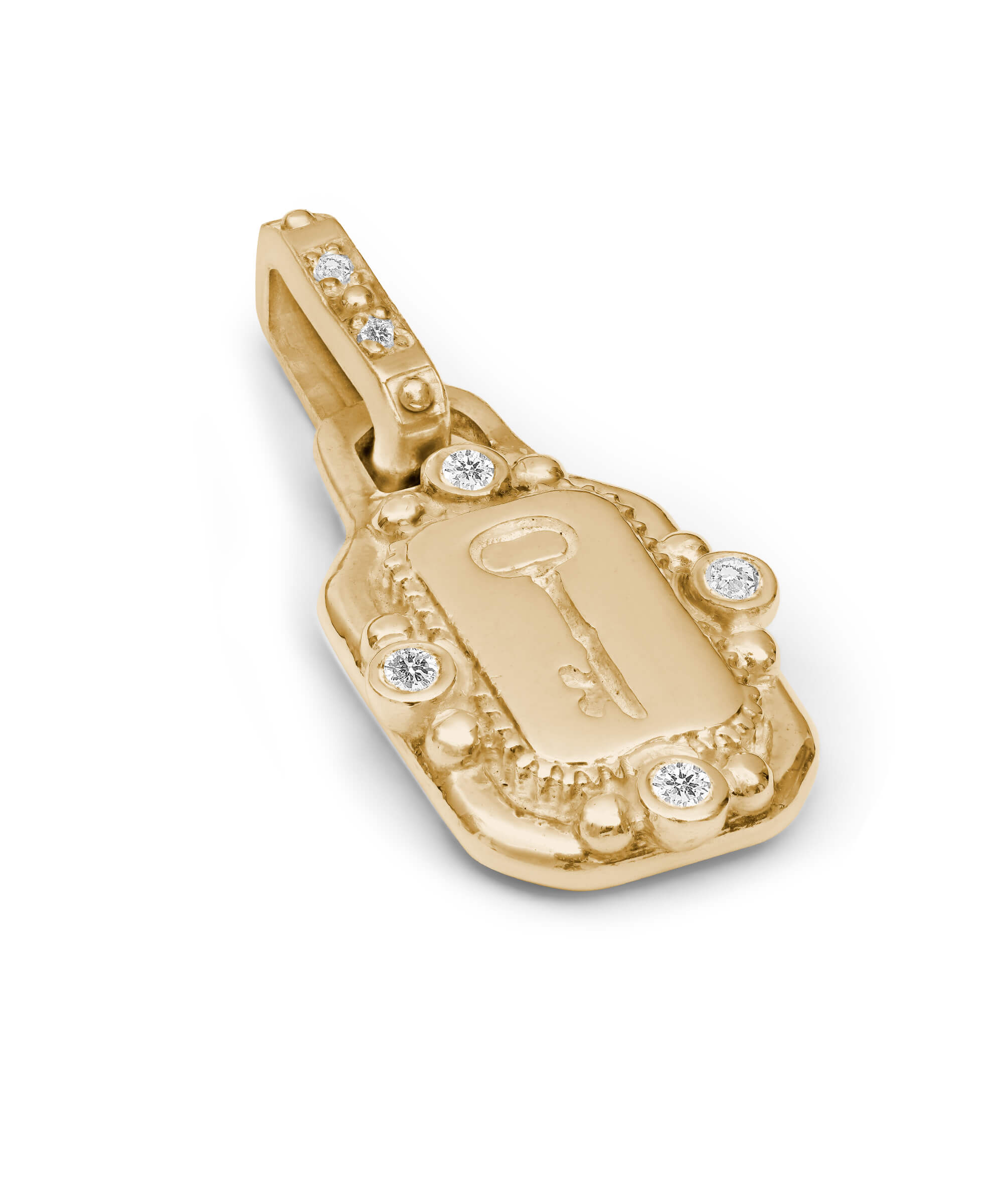 AMULETHA symbolic luxury jewelry gifting - Key Amulet - yellow gold with diamonds - side front