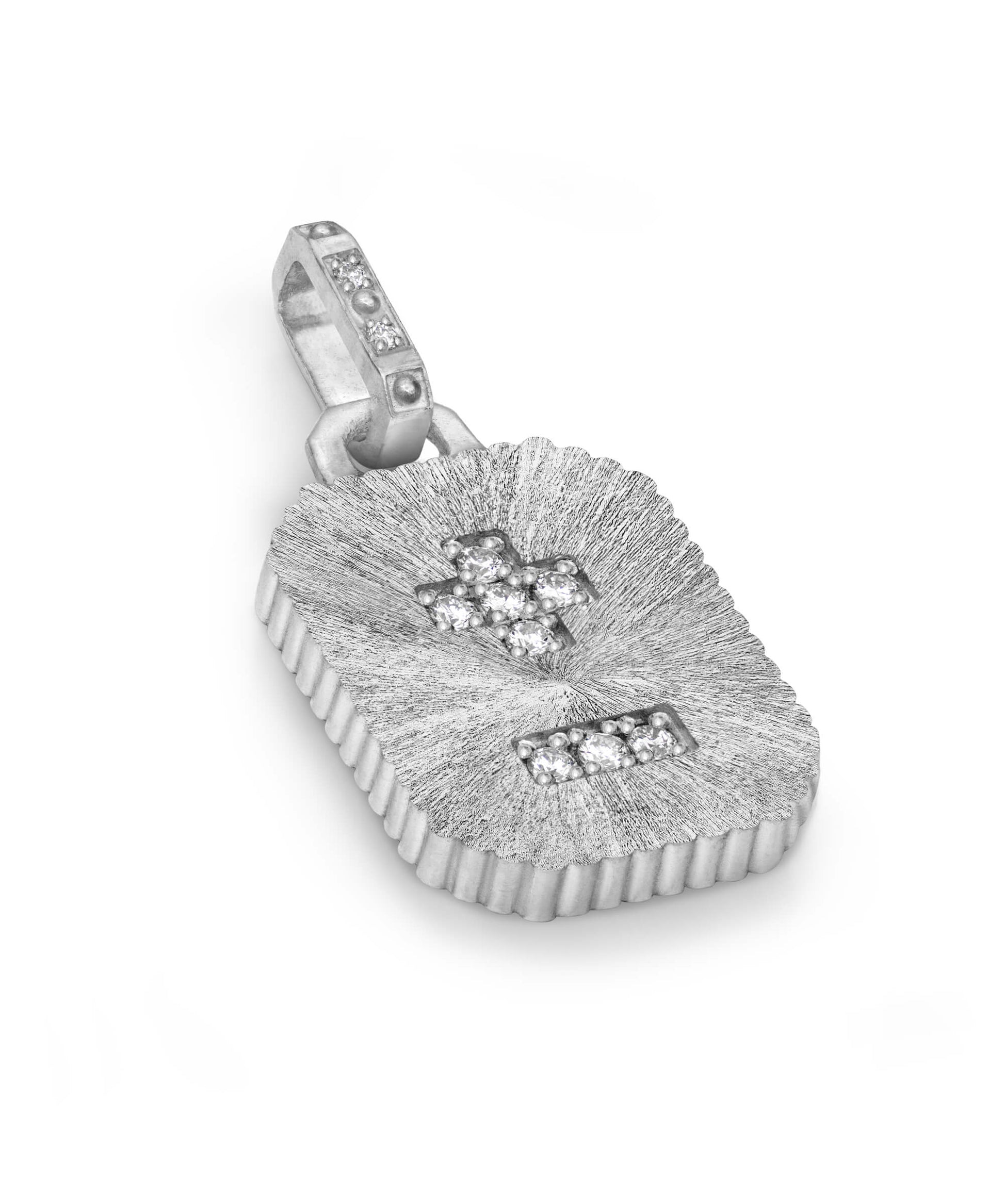 AMULETHA symbolic luxury jewelry gifting - Qu'Hier Que Demain Amulet - sterling silver with diamonds - side front