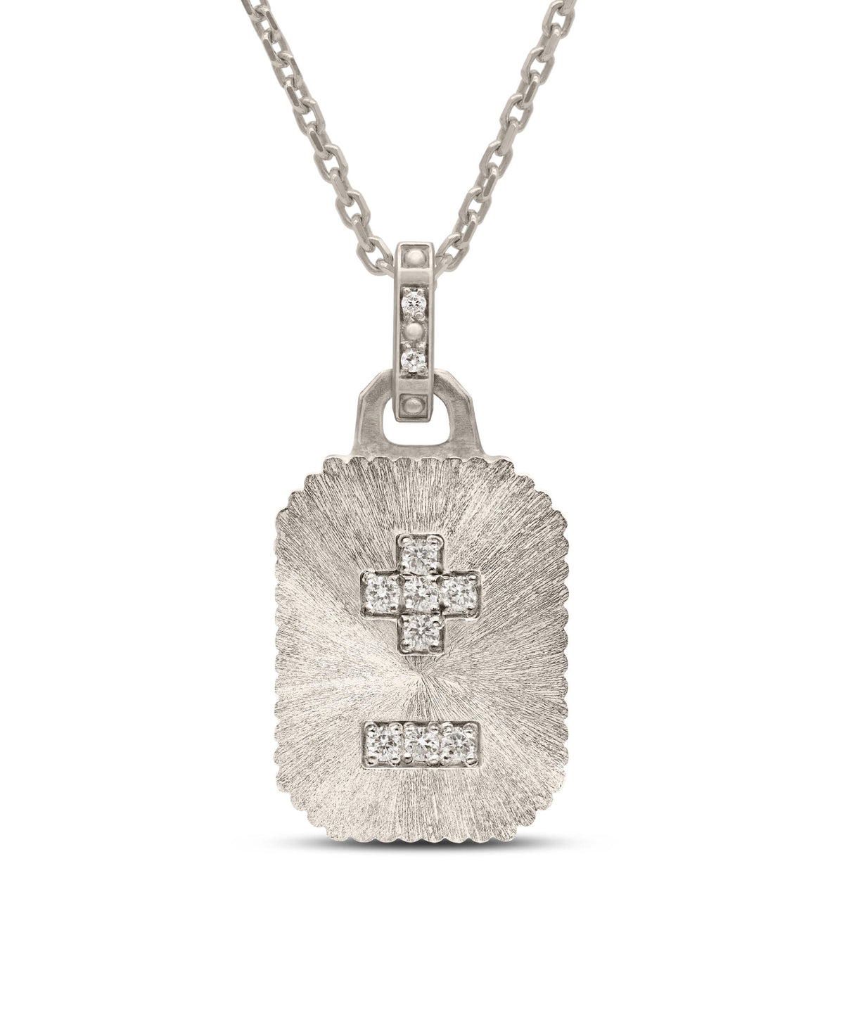 AMULETHA symbolic luxury jewelry gifting - Qu'Hier Que Demain Amulet - white gold with diamonds - front