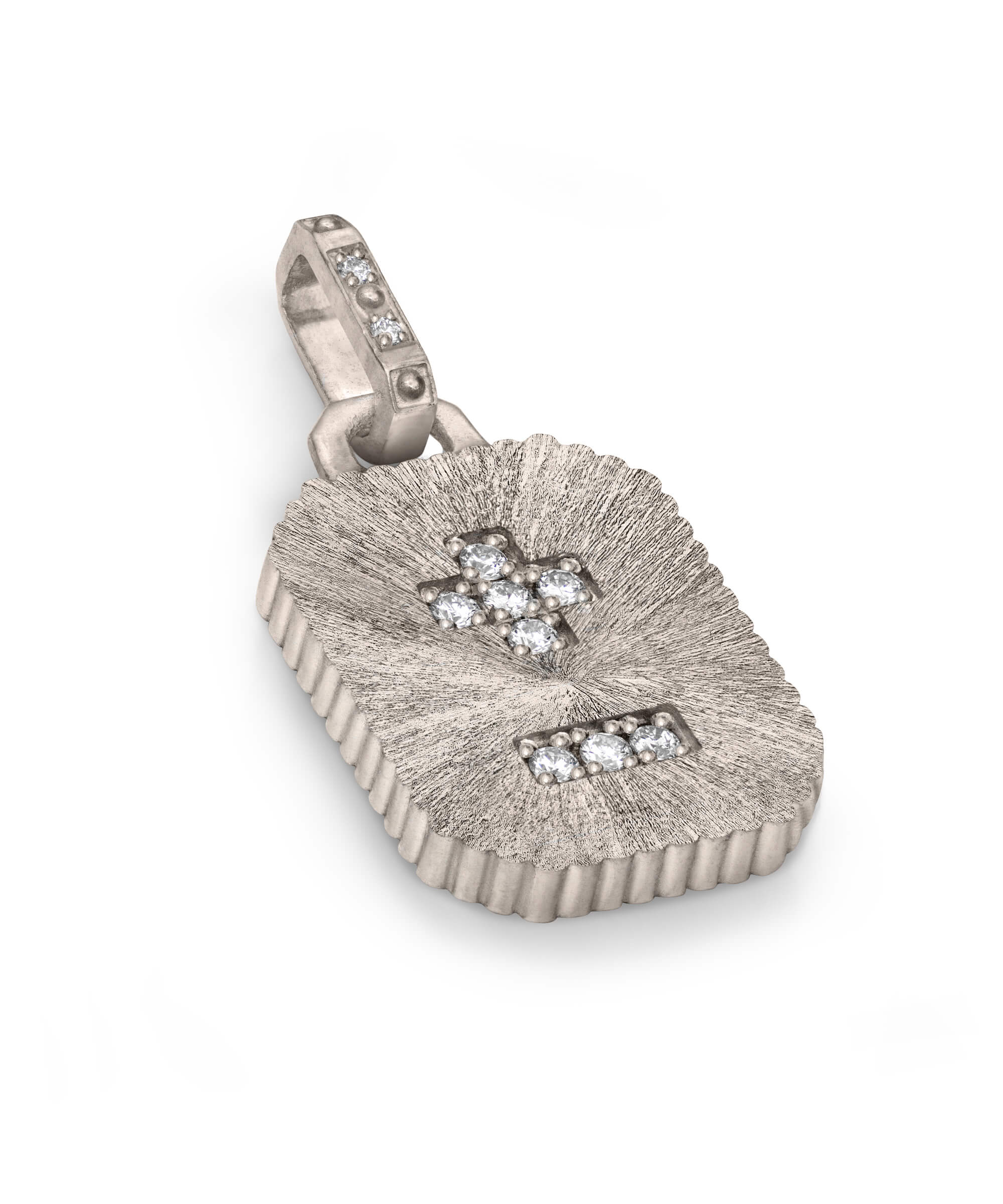 AMULETHA symbolic luxury jewelry gifting - Qu'Hier Que Demain Amulet - white gold with diamonds - side front