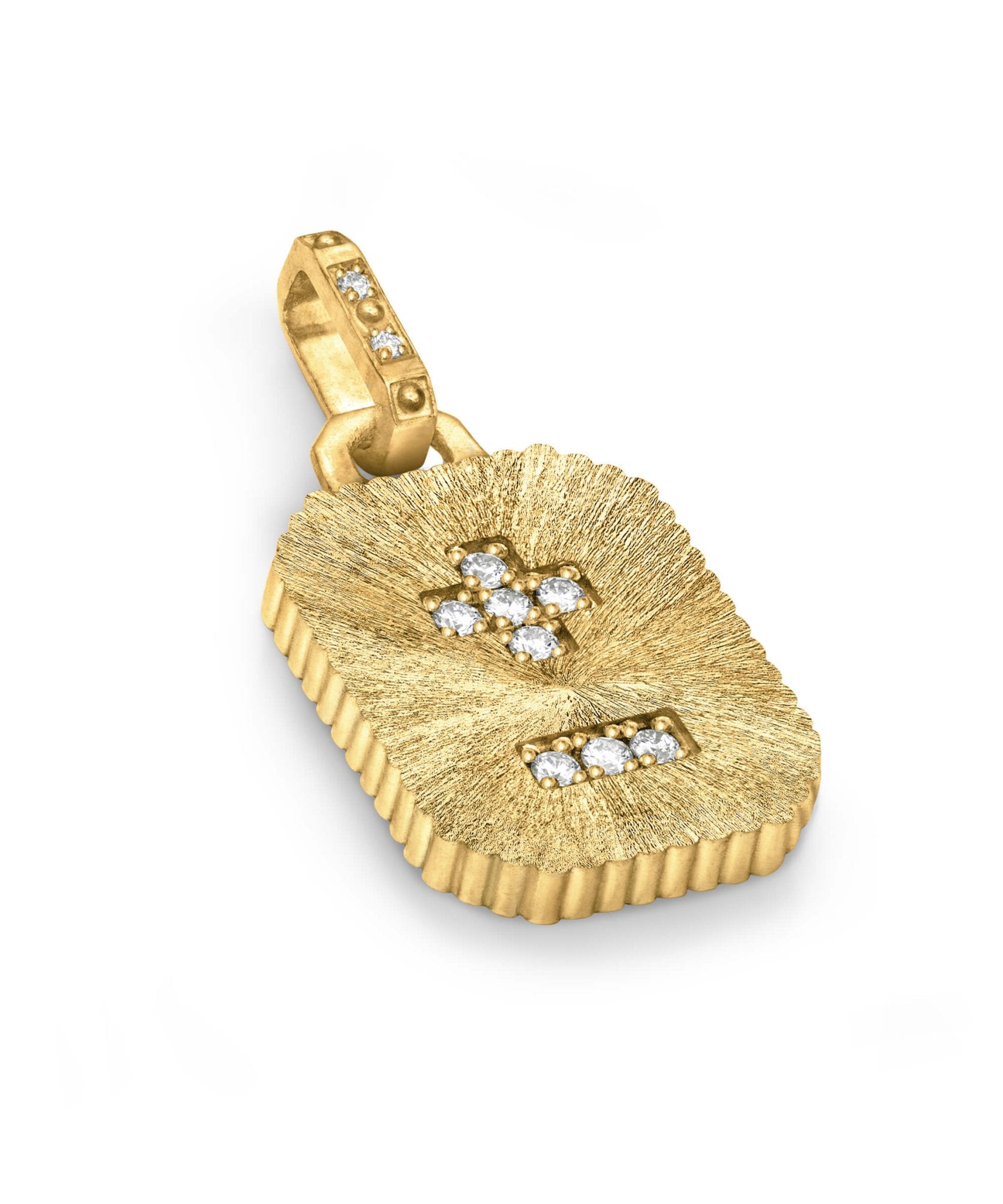 AMULETHA symbolic luxury jewelry gifting - Qu'Hier Que Demain Amulet - yellow gold with diamonds - side front