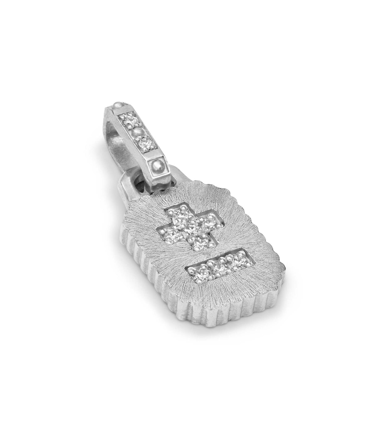 AMULETHA symbolic luxury jewelry gifting - Qu'Hier Que Demain Mini Amulet - sterling silver with diamonds - side front