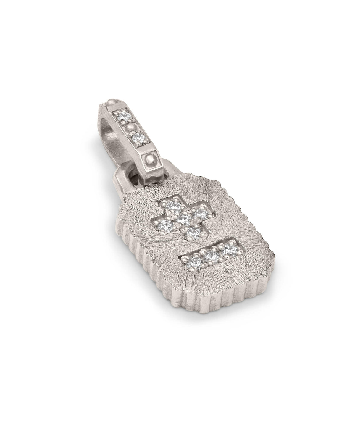 AMULETHA symbolic luxury jewelry gifting - Qu'Hier Que Demain Mini Amulet - white gold with diamonds - side front