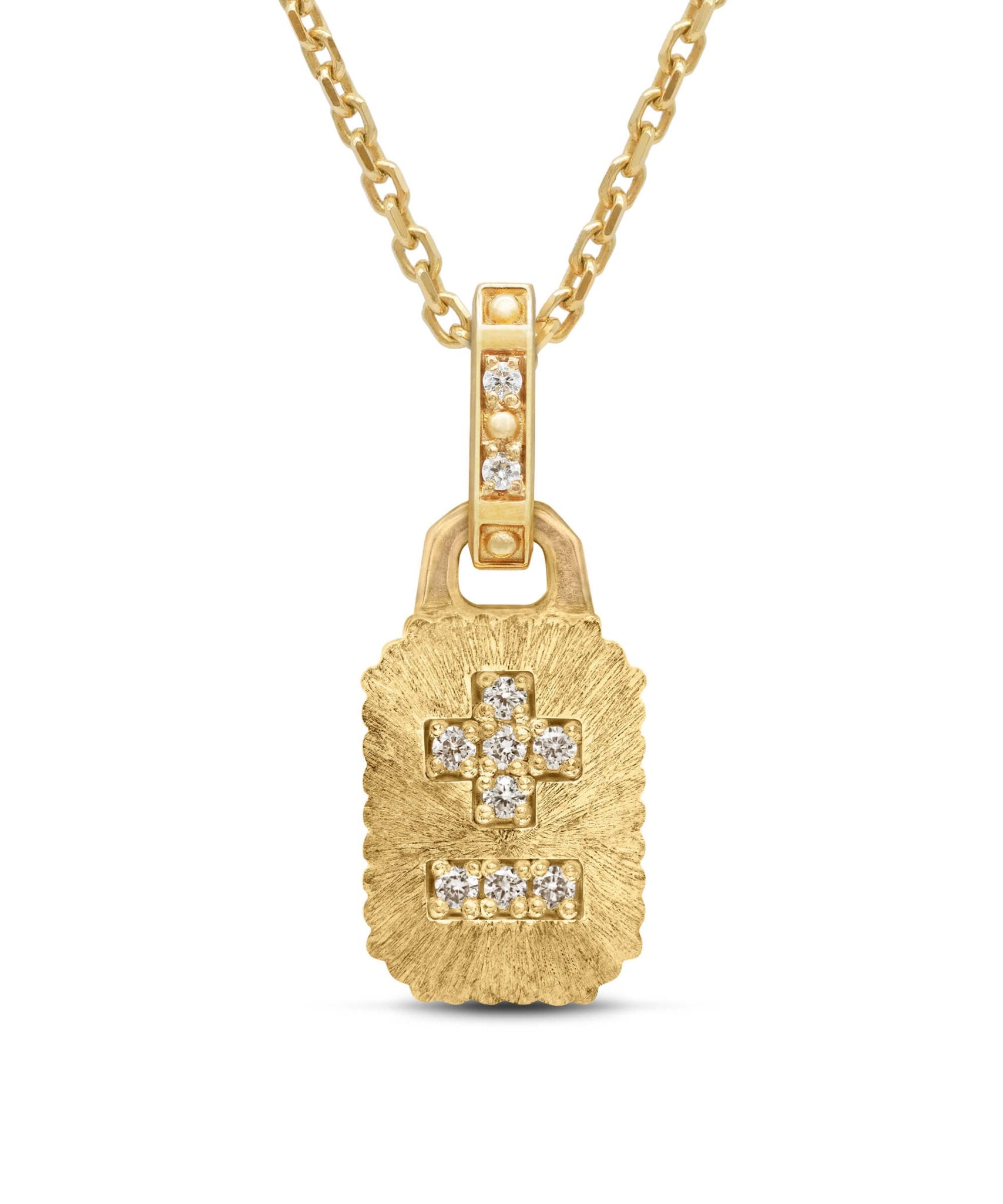 AMULETHA symbolic luxury jewelry gifting - Qu'Hier Que Demain Mini Amulet - yellow gold with diamonds - front