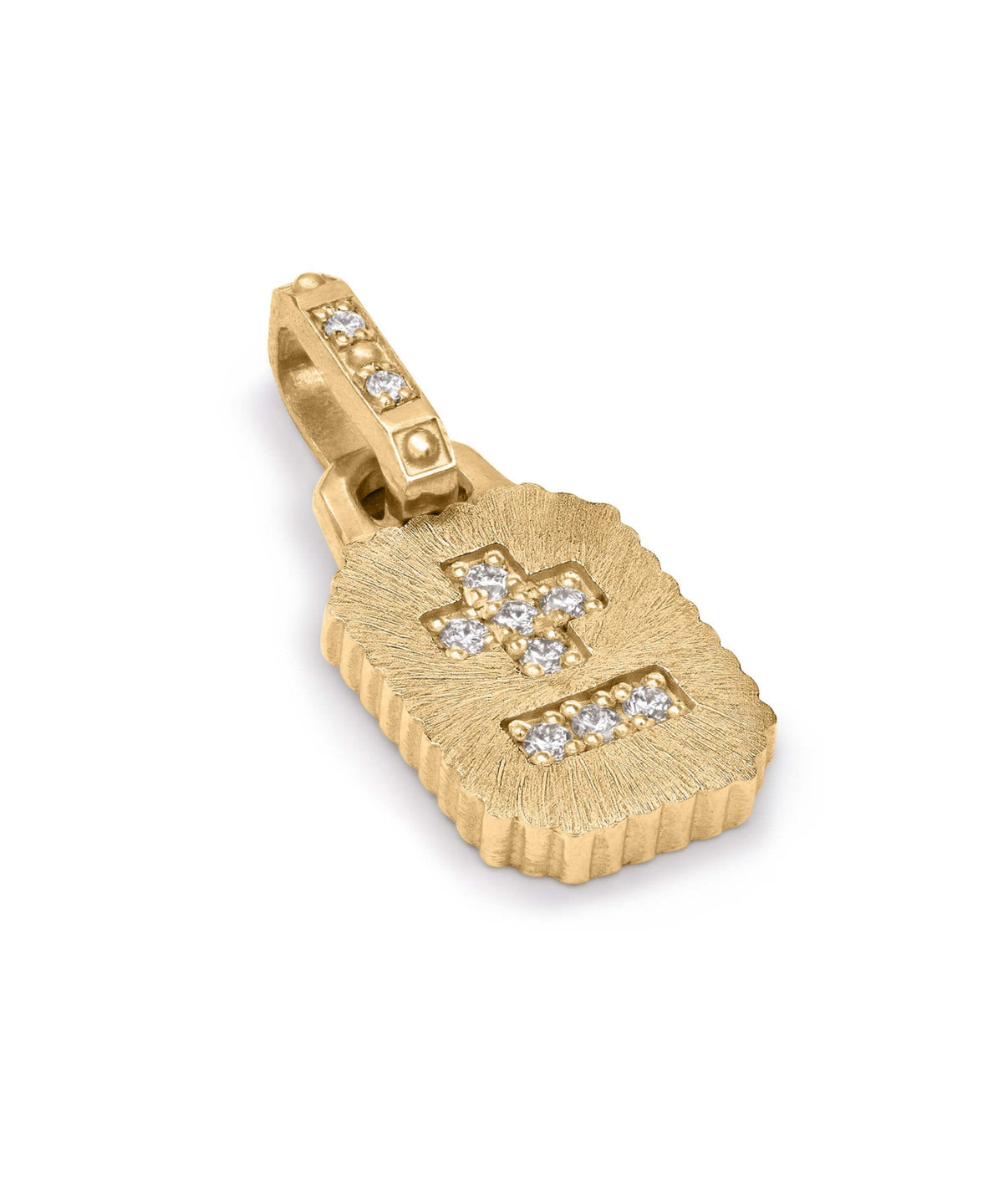 AMULETHA symbolic luxury jewelry gifting - Qu'Hier Que Demain Mini Amulet - yellow gold with diamonds - side front