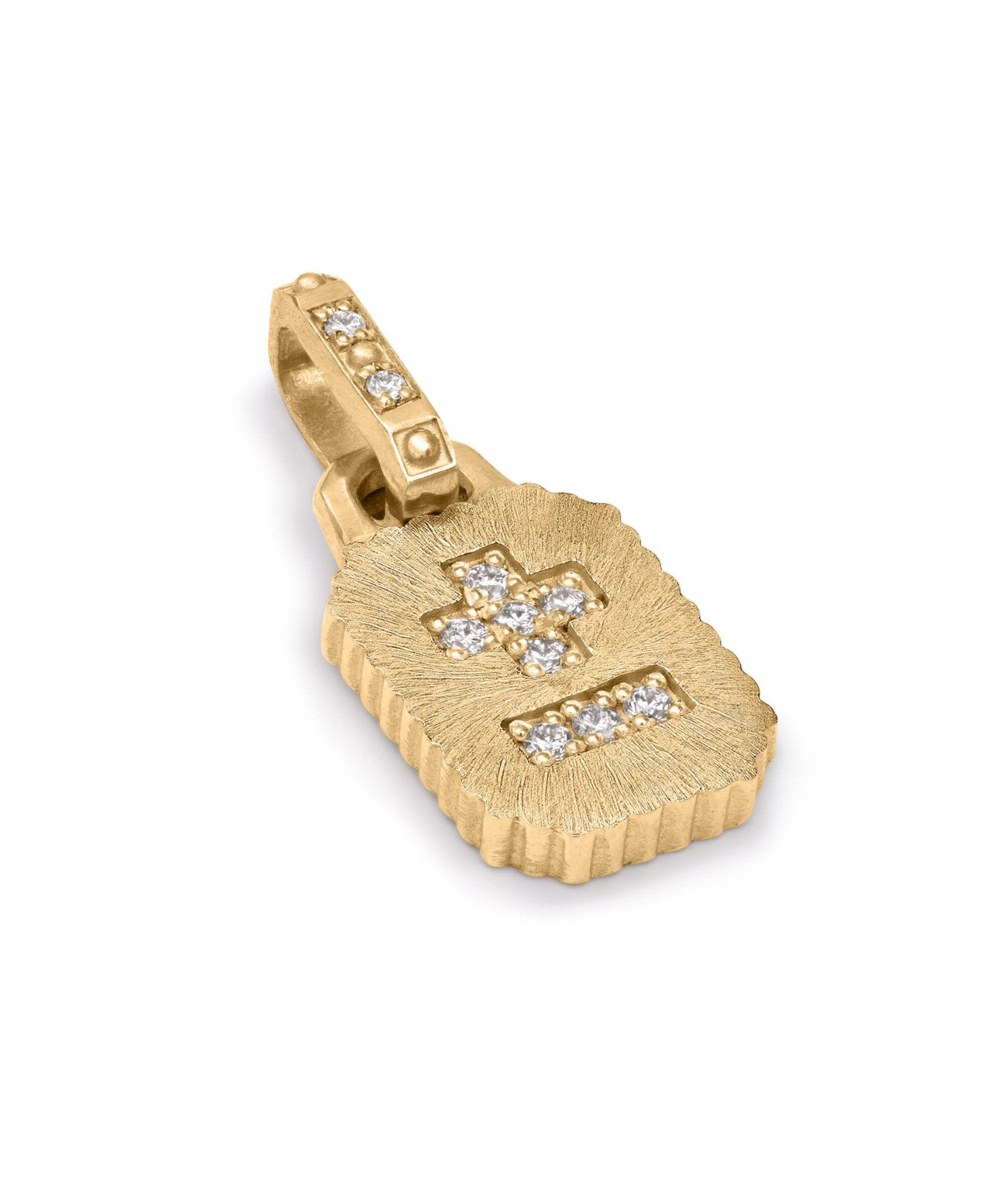 AMULETHA symbolic luxury jewelry gifting - Qu'Hier Que Demain Mini Amulet - yellow gold with diamonds - side front