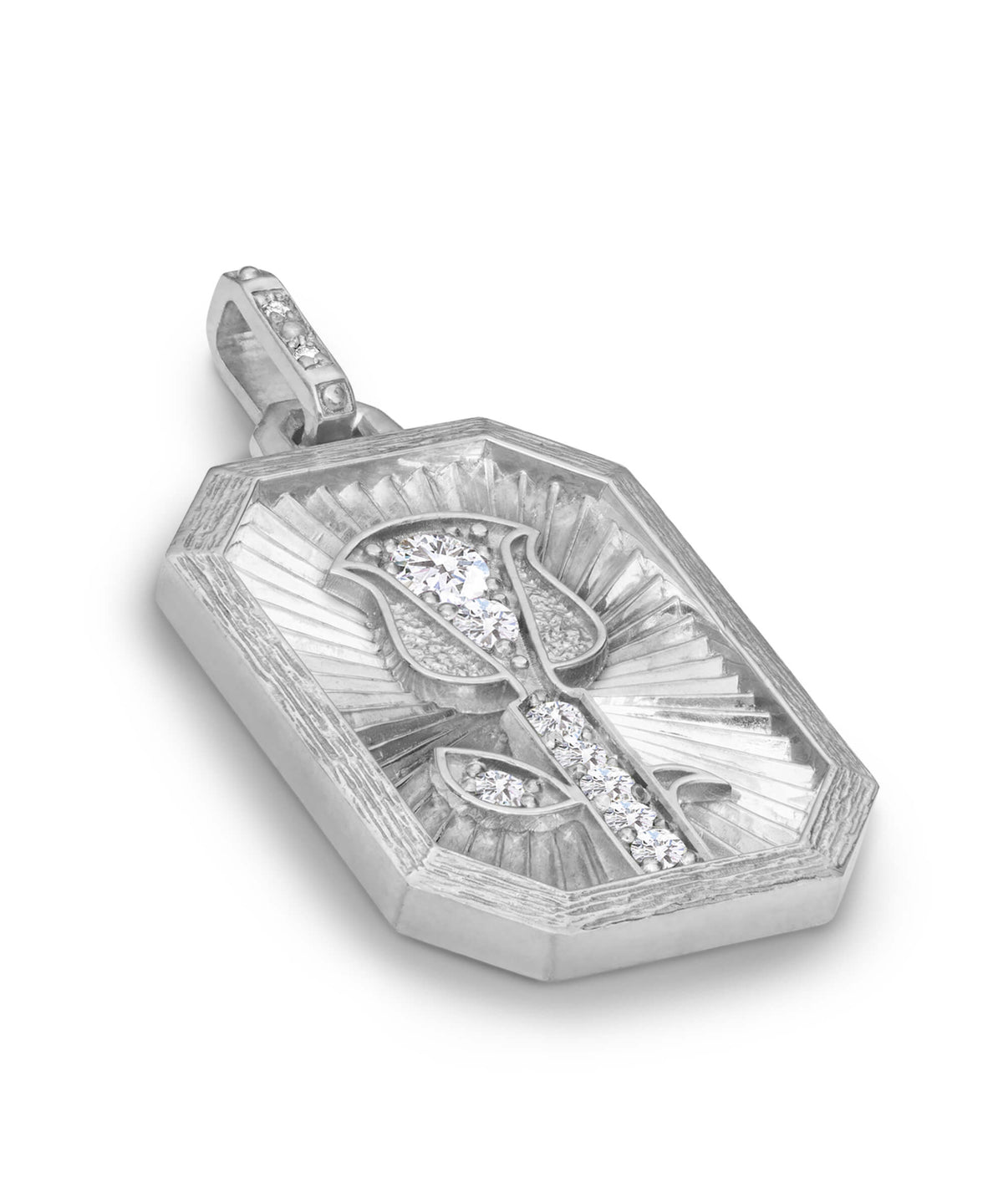 AMULETHA symbolic luxury jewelry gifting - Rose Amulet - sterling silver with diamonds - side front
