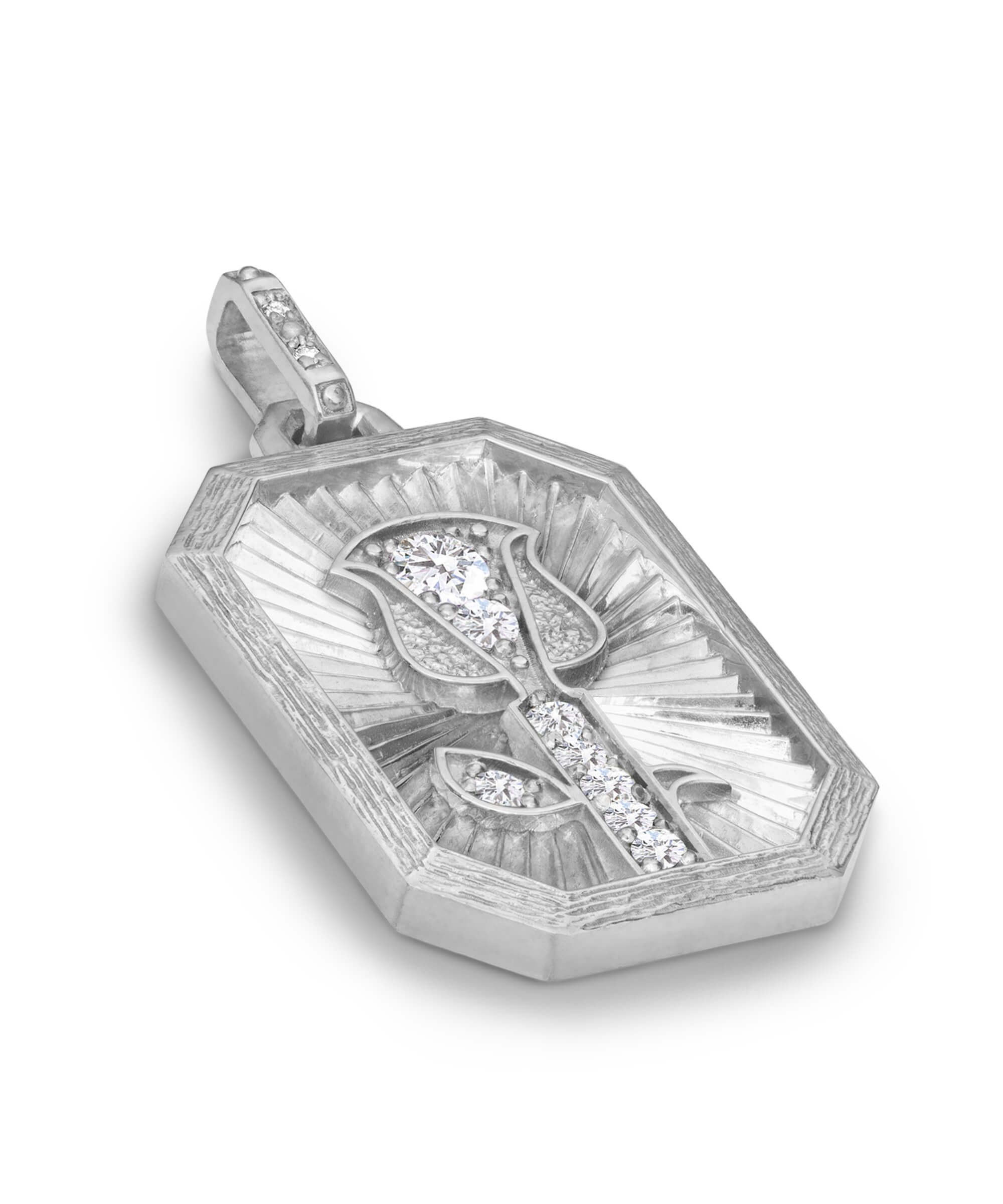 AMULETHA symbolic luxury jewelry gifting - Rose Amulet - sterling silver with diamonds - side front
