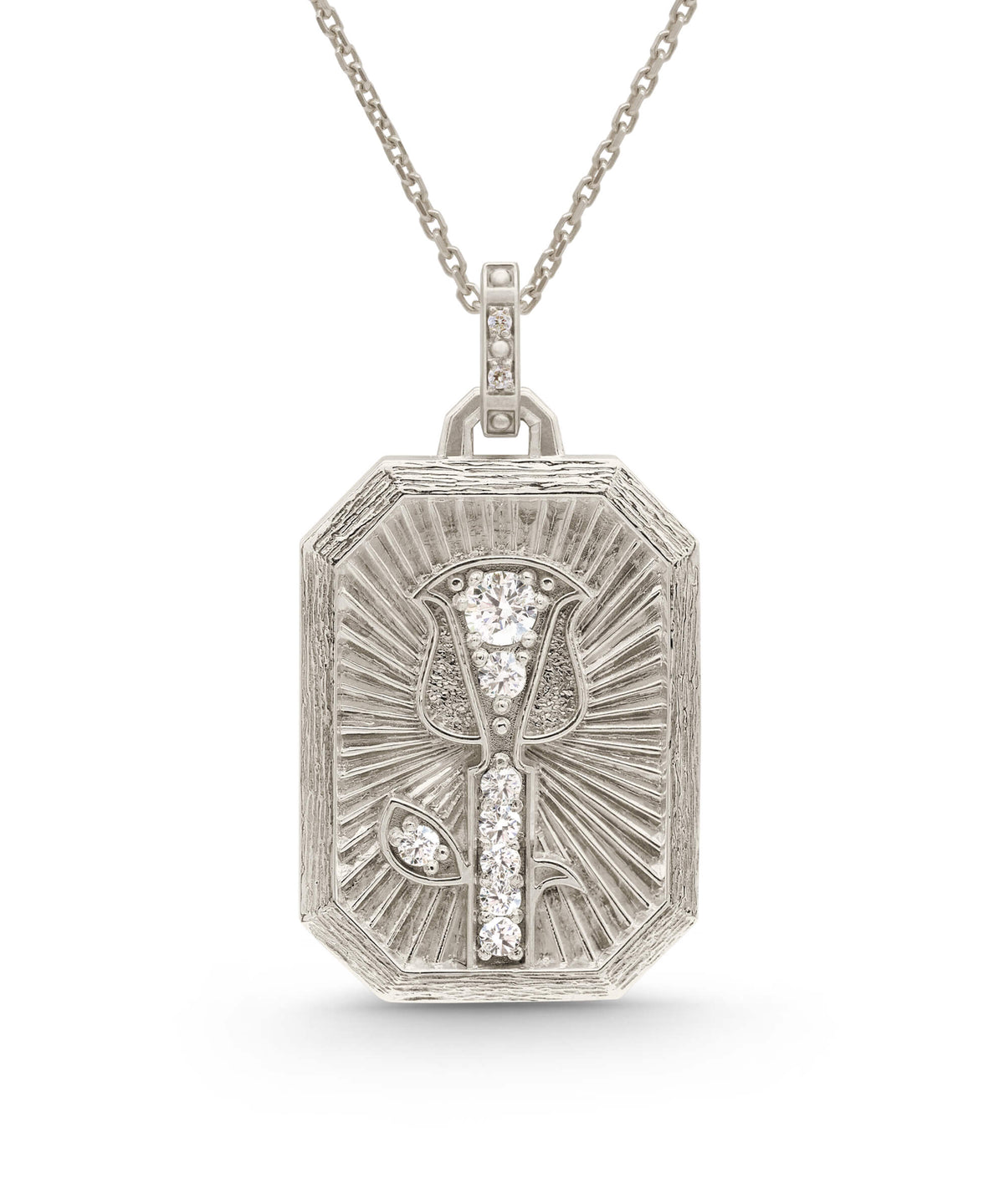 AMULETHA symbolic luxury jewelry gifting - Rose Amulet - white gold with diamonds - front