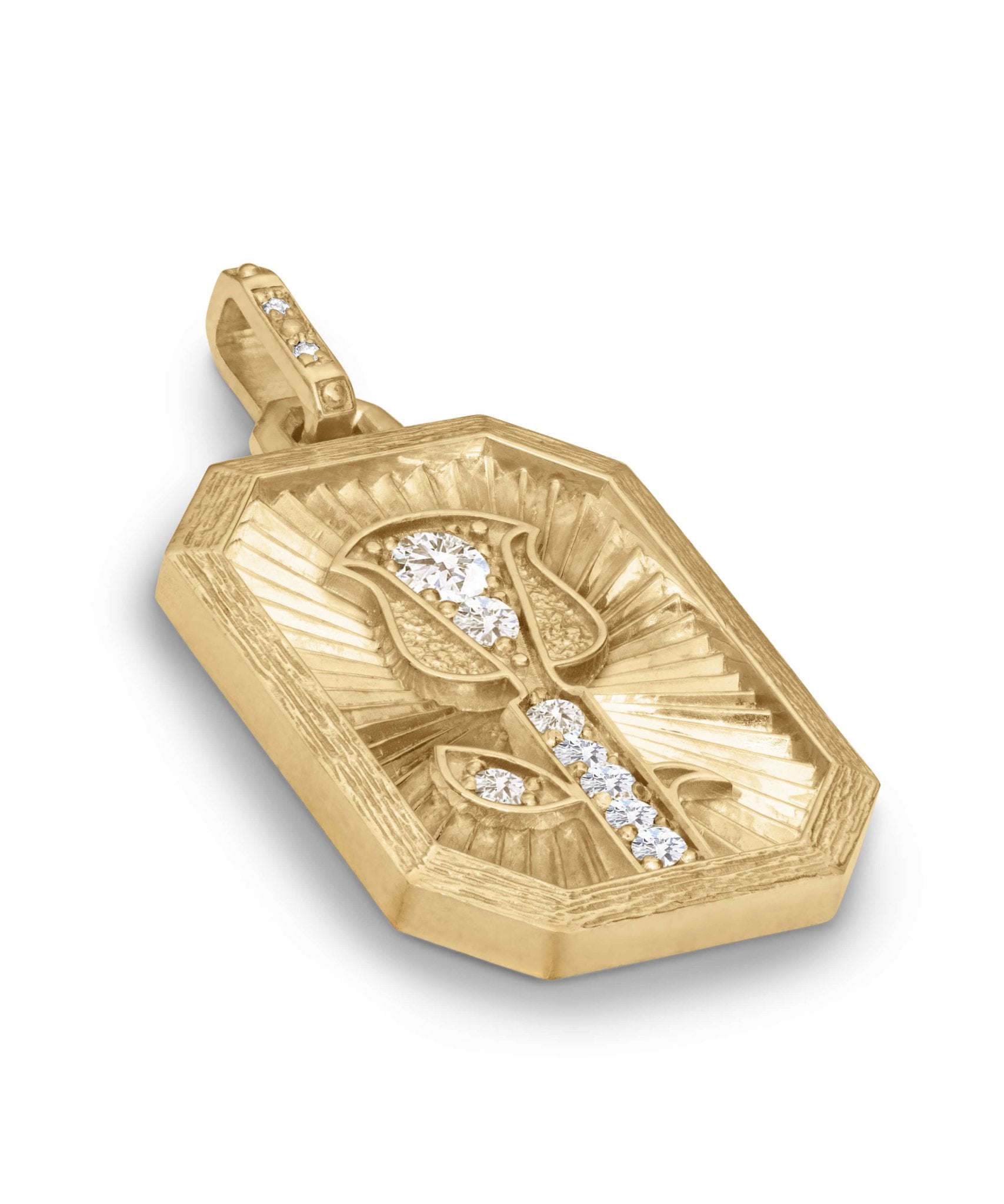 AMULETHA symbolic luxury jewelry gifting - Rose Amulet - yellow gold with diamonds - side front
