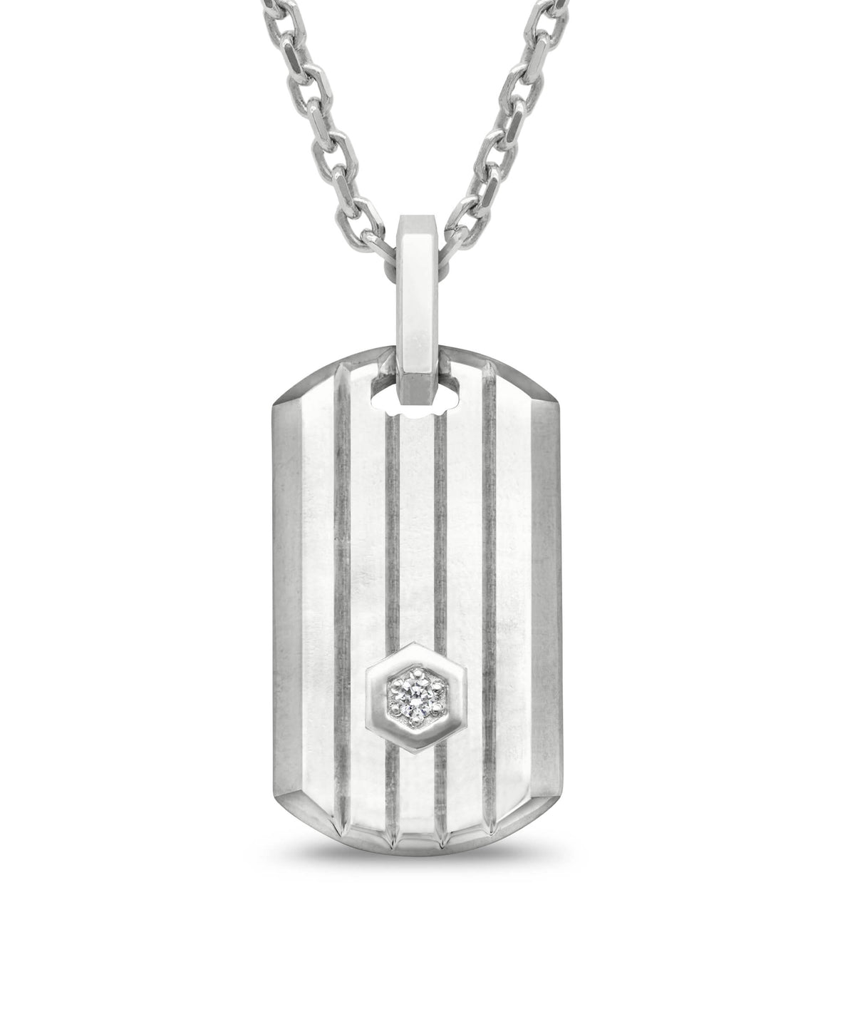 AMULETHA symbolic luxury jewelry gifting - Shield Tag Amulet - sterling silver with diamonds - front