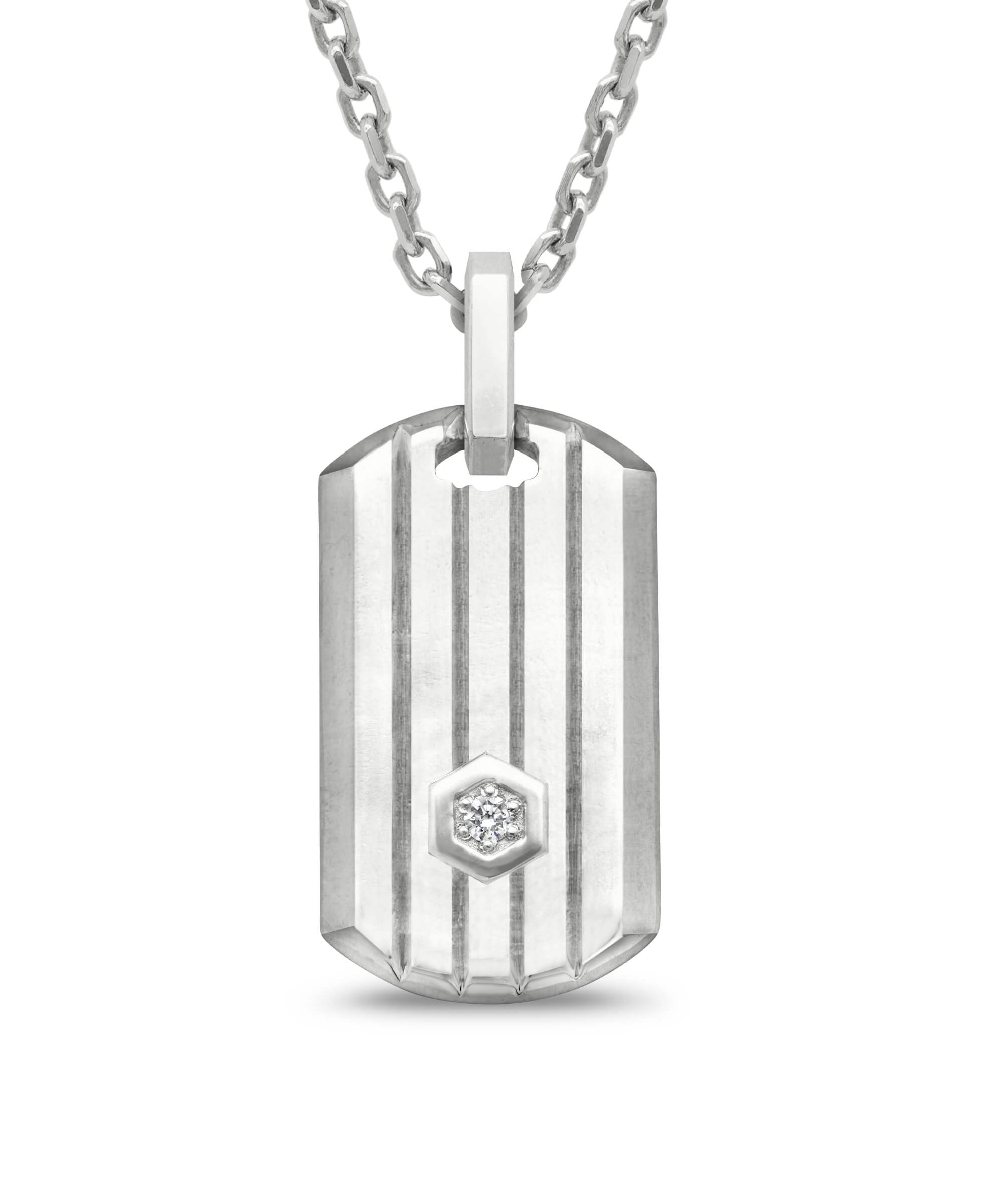 AMULETHA symbolic luxury jewelry gifting - Shield Tag Amulet - sterling silver with diamonds - front