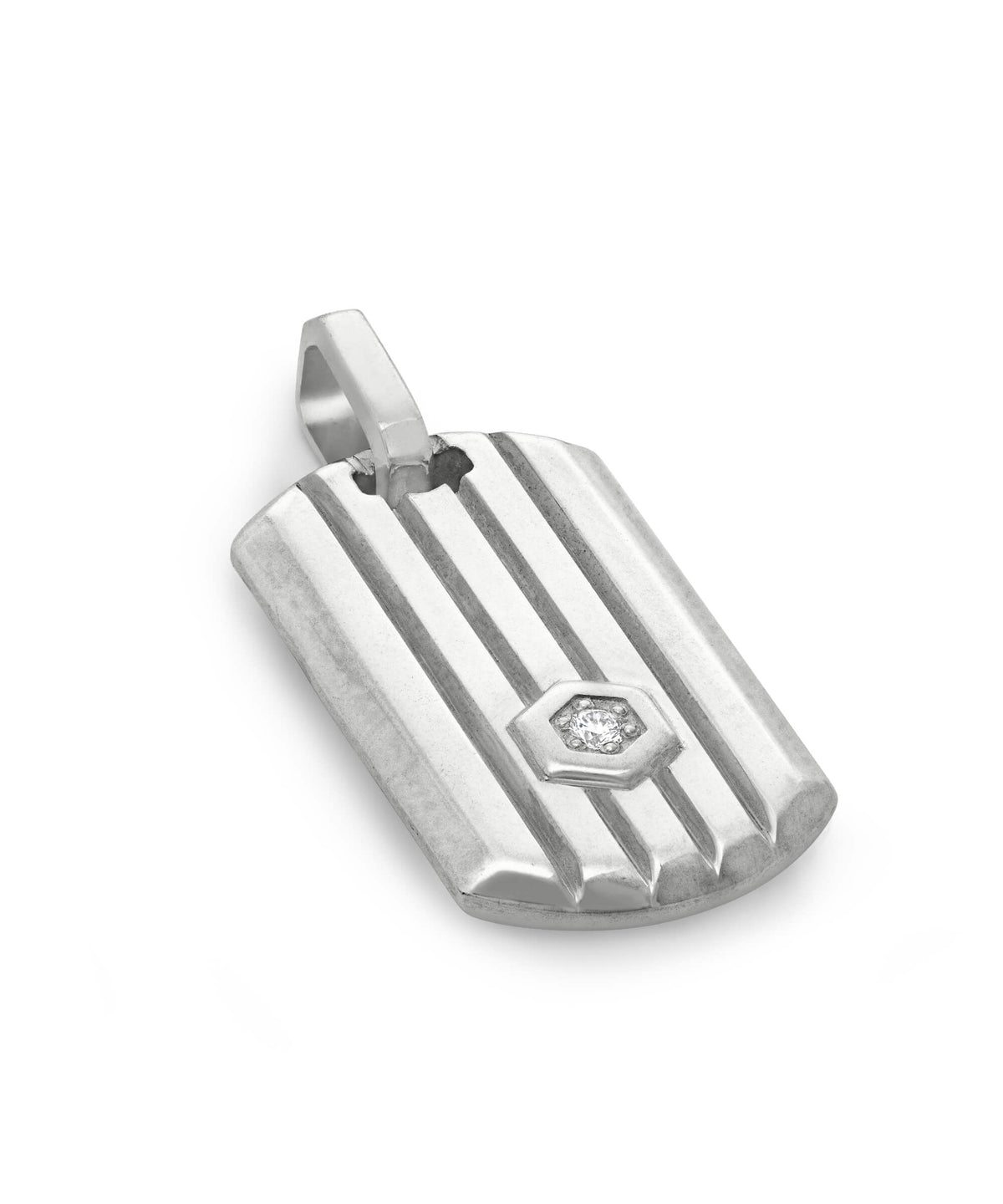 AMULETHA symbolic luxury jewelry gifting - Shield Tag Amulet - sterling silver with diamonds - side