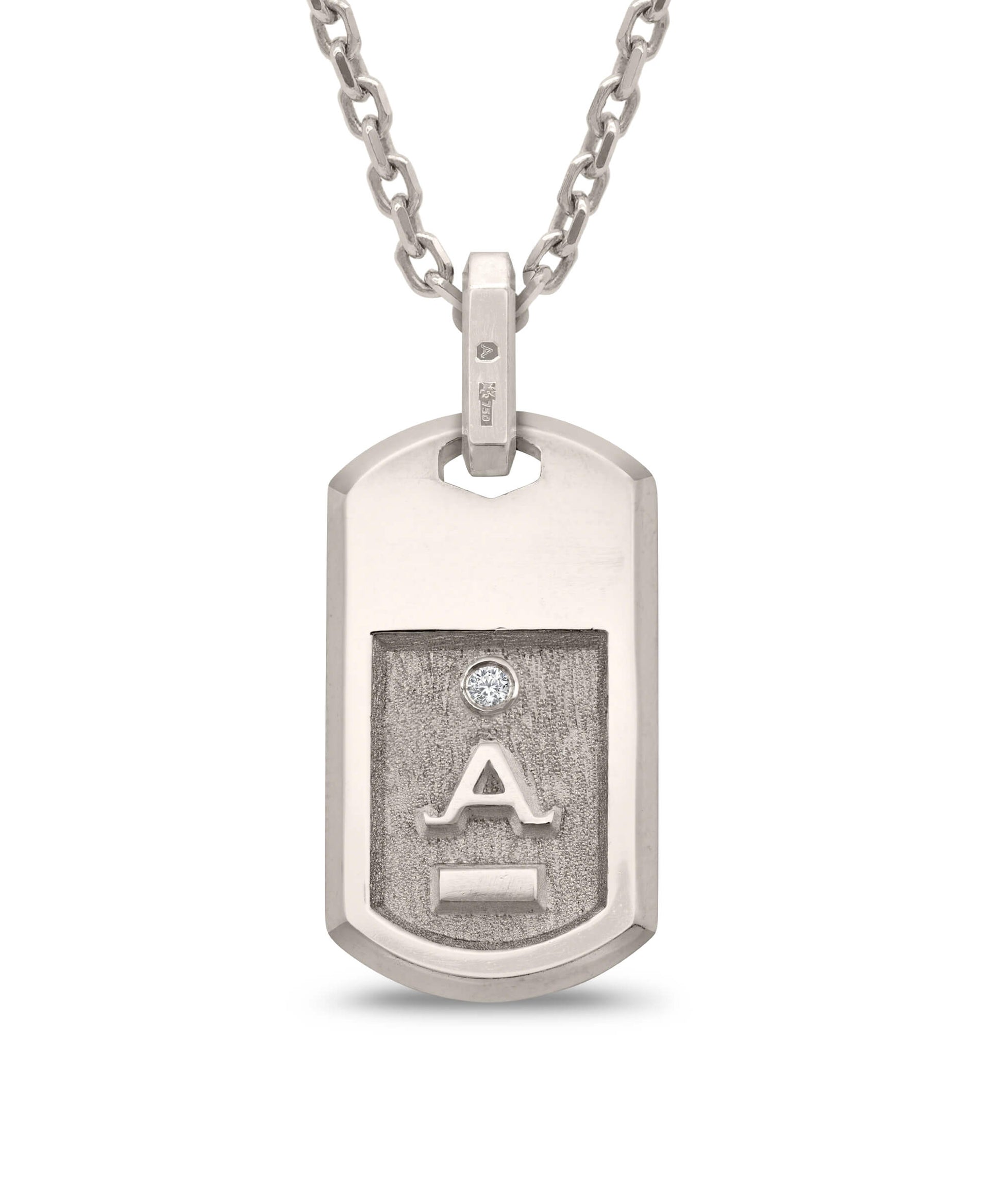 AMULETHA symbolic luxury jewelry gifting - Shield Tag Amulet - white gold with diamonds - back