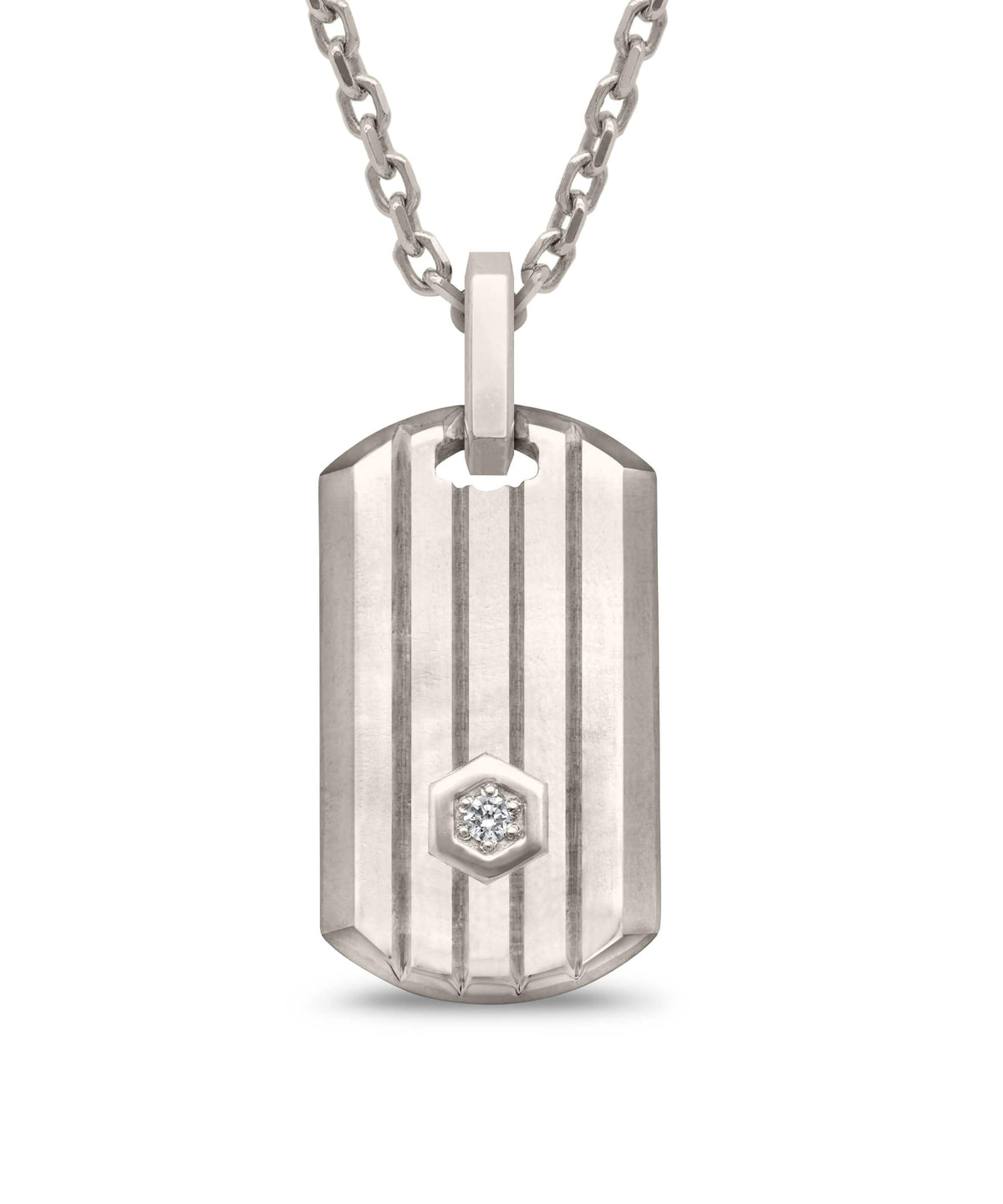 AMULETHA symbolic luxury jewelry gifting - Shield Tag Amulet - white gold with diamonds - front