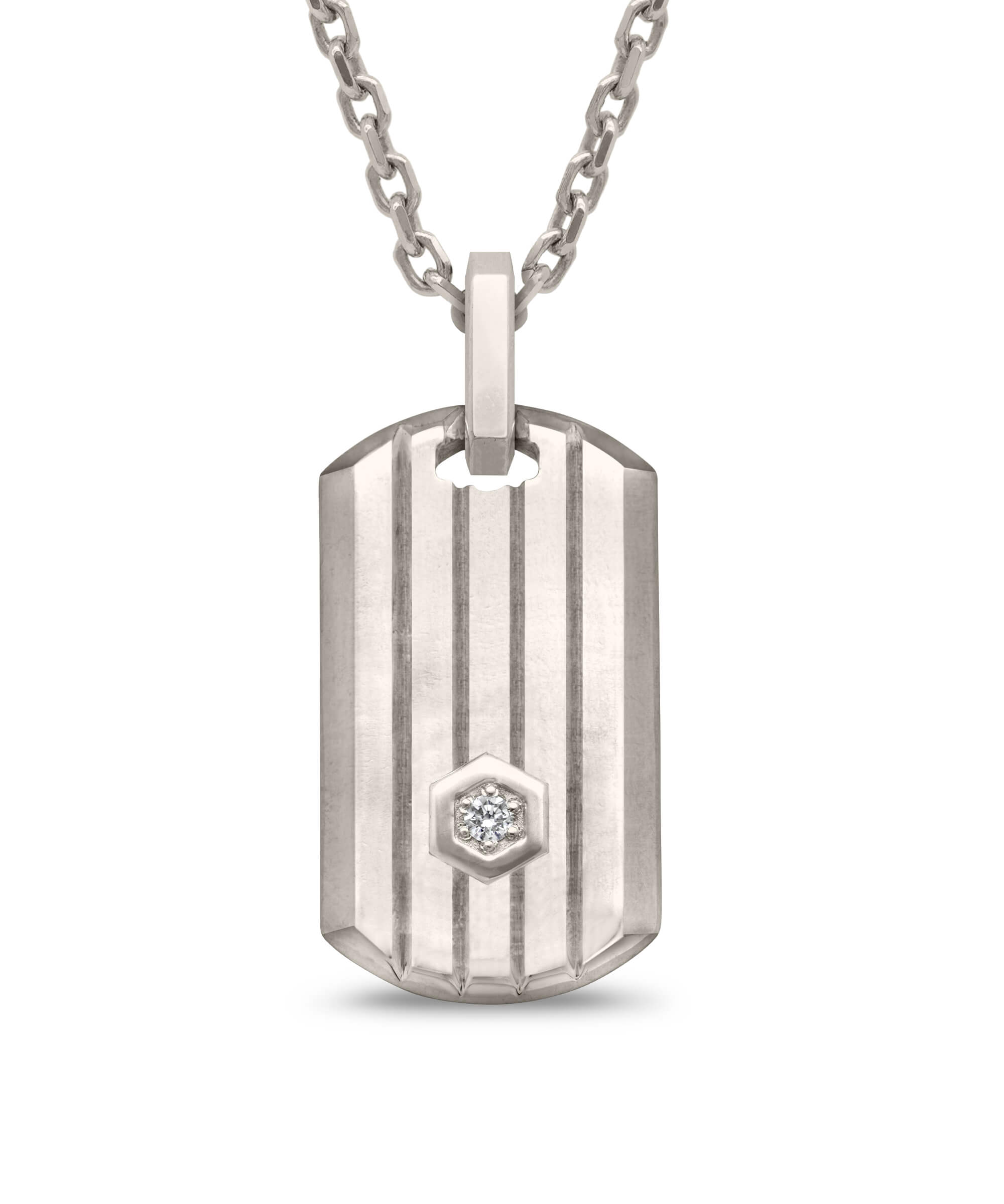 AMULETHA symbolic luxury jewelry gifting - Shield Tag Amulet - white gold with diamonds - front
