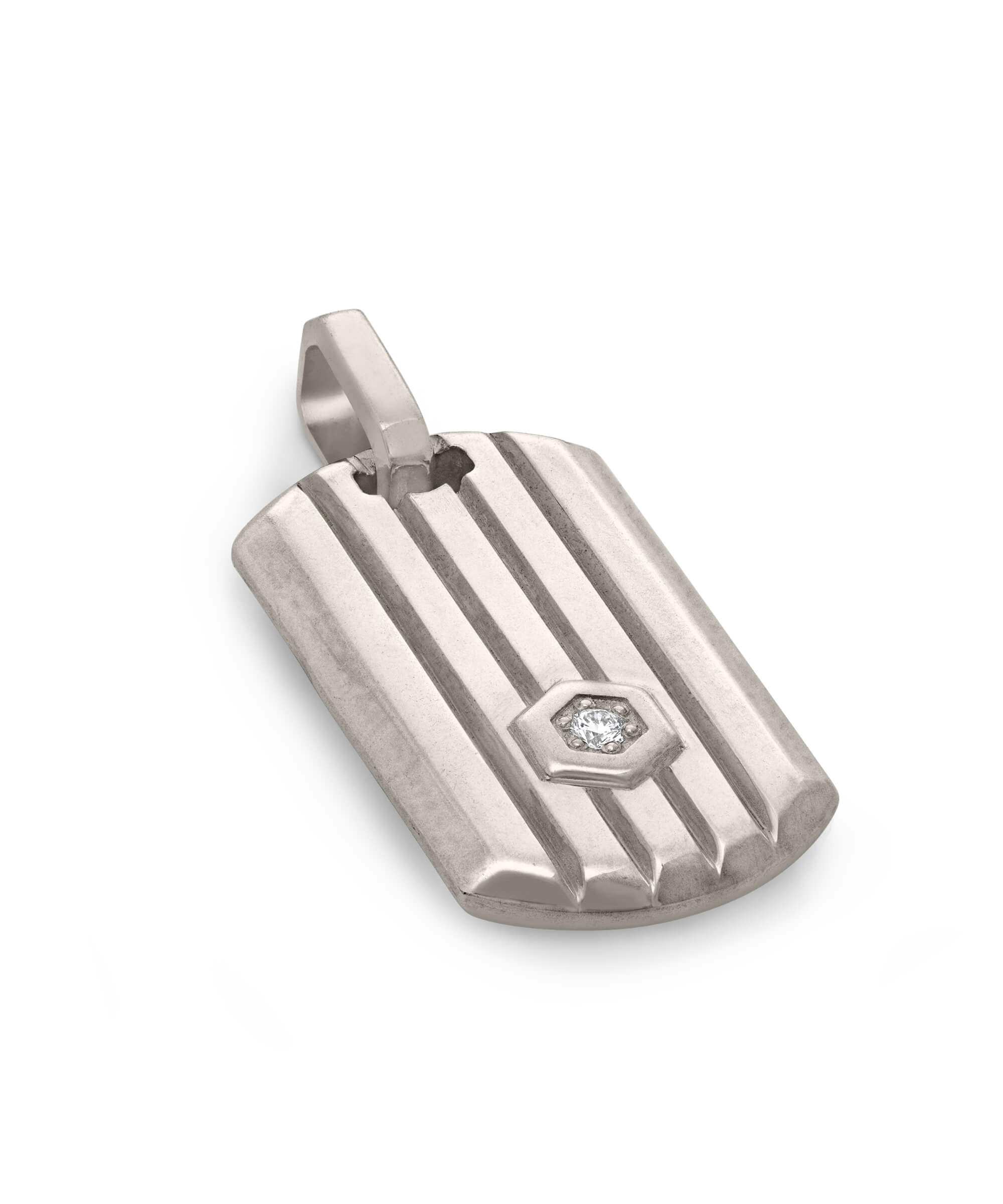 AMULETHA symbolic luxury jewelry gifting - Shield Tag Amulet - white gold with diamonds - side