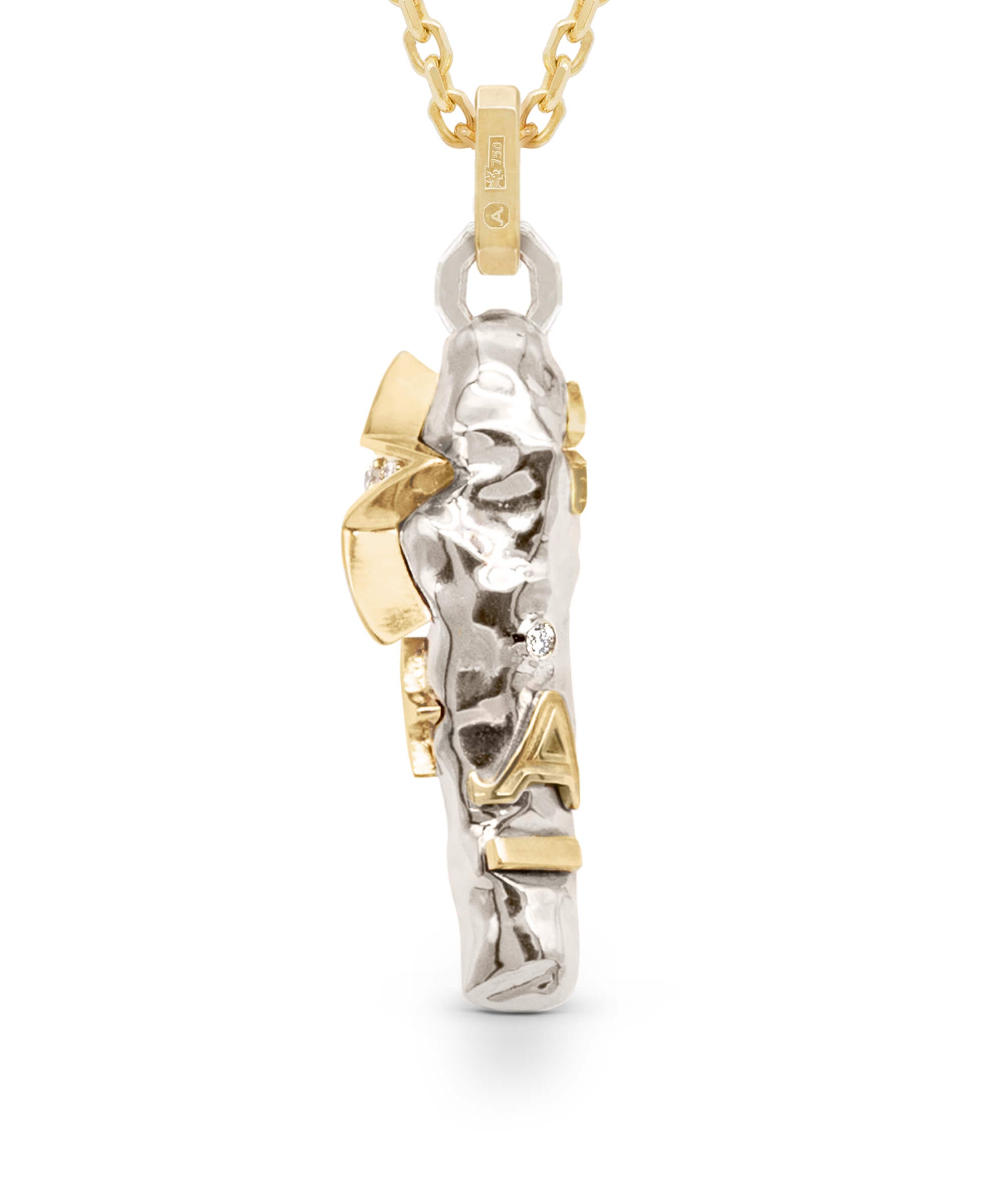 AMULETHA symbolic luxury jewelry gifting - Space Rock Amulet - white - yellow gold with diamonds - back