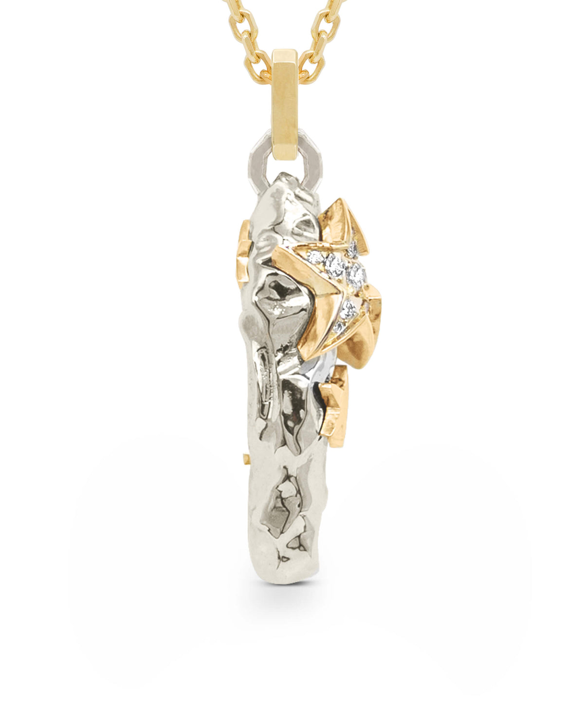 AMULETHA symbolic luxury jewelry gifting - Space Rock Amulet - white - yellow gold with diamonds - front