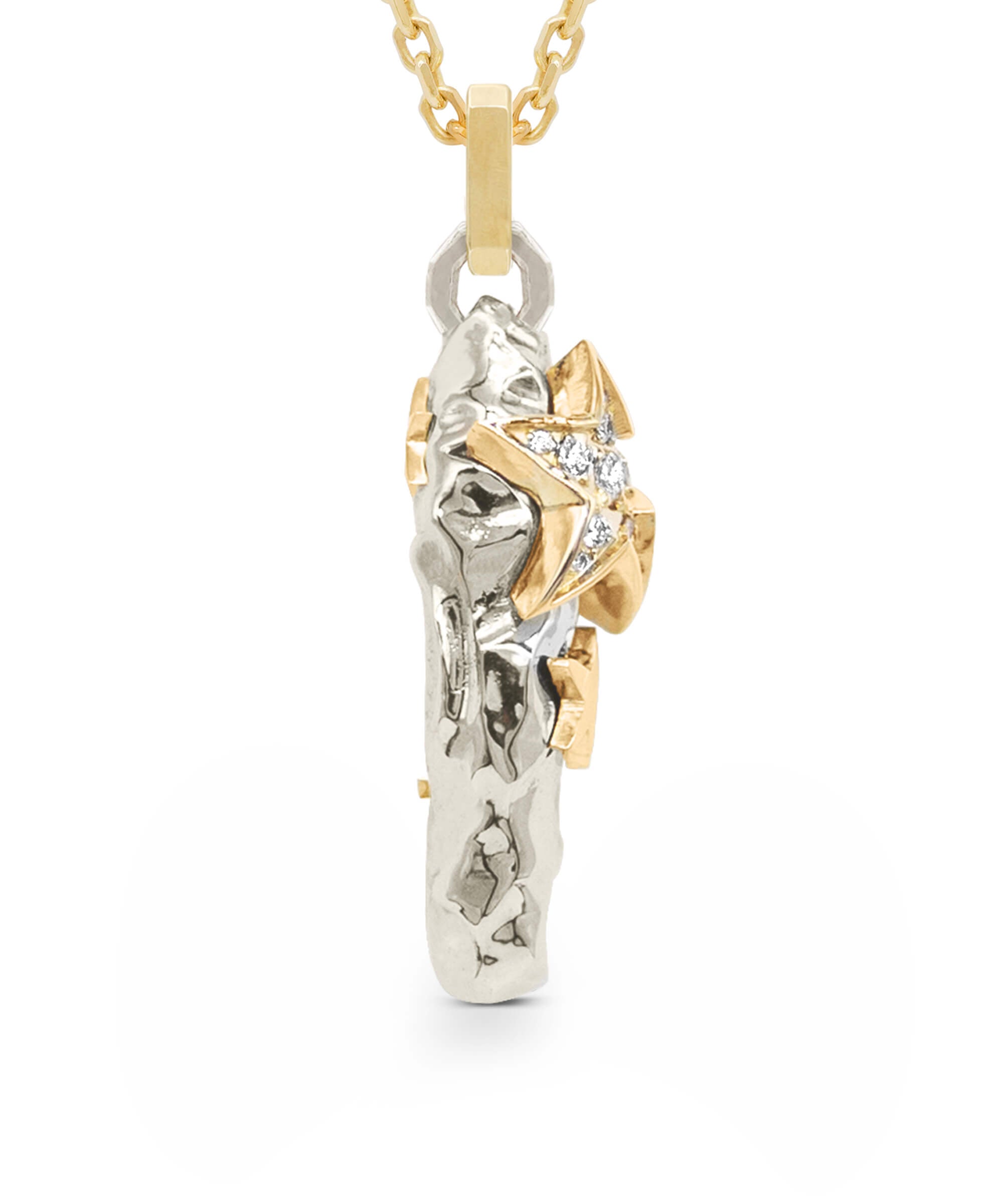 AMULETHA symbolic luxury jewelry gifting - Space Rock Amulet - white - yellow gold with diamonds - front
