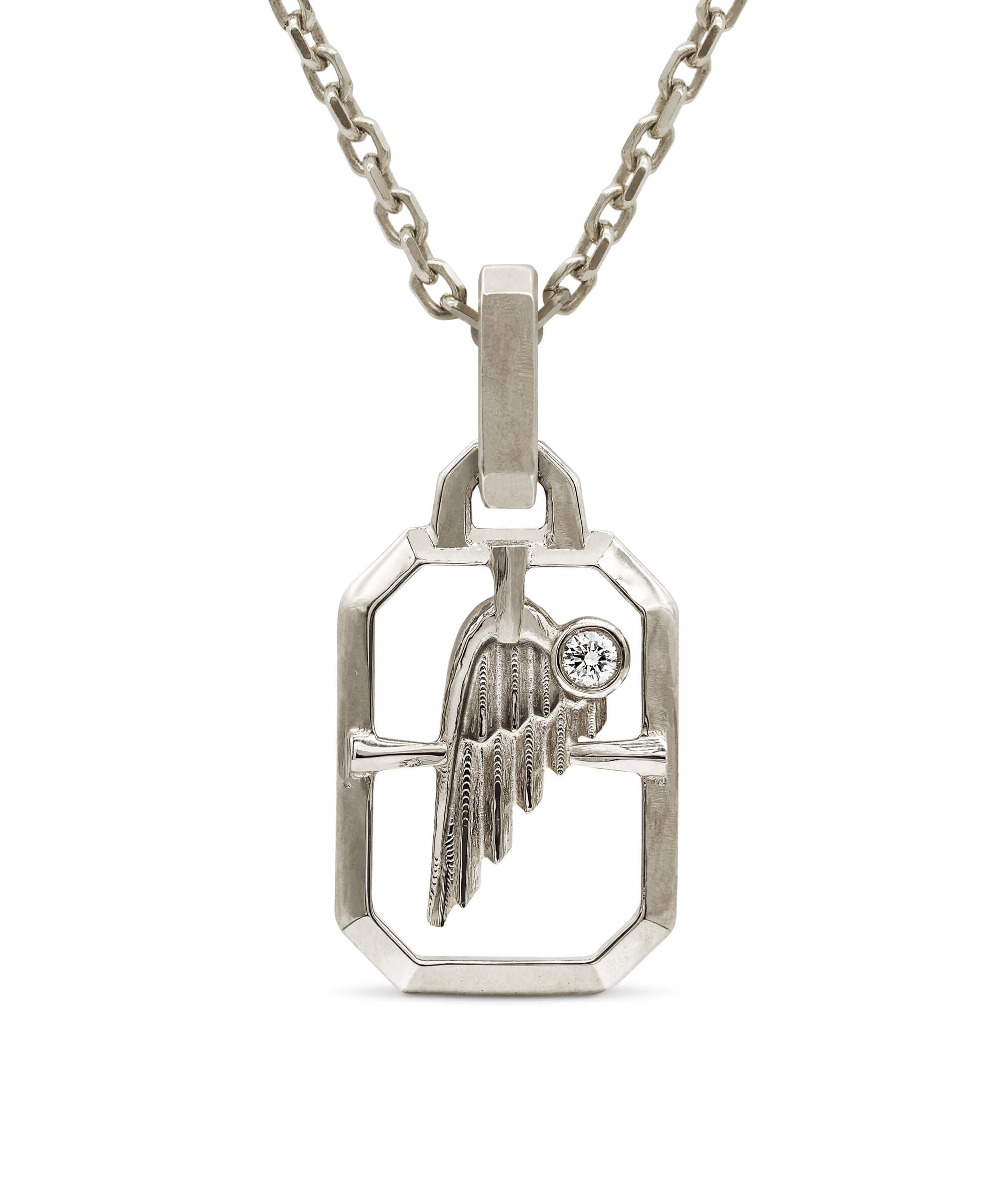 AMULETHA symbolic luxury jewelry gifting - Wing Amulet - white gold with diamonds - front