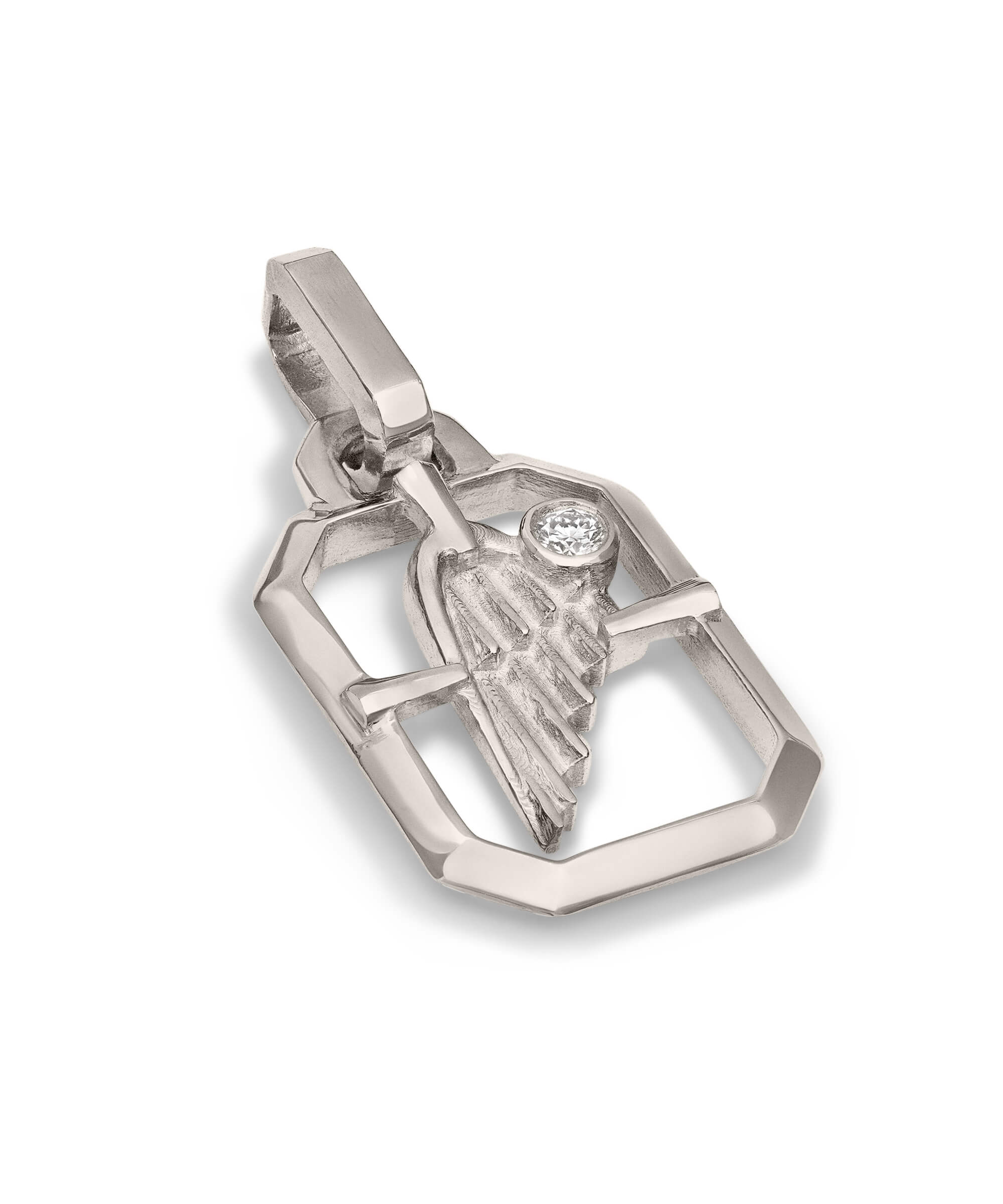 AMULETHA symbolic luxury jewelry gifting - Wing Amulet - white gold with diamonds - side front