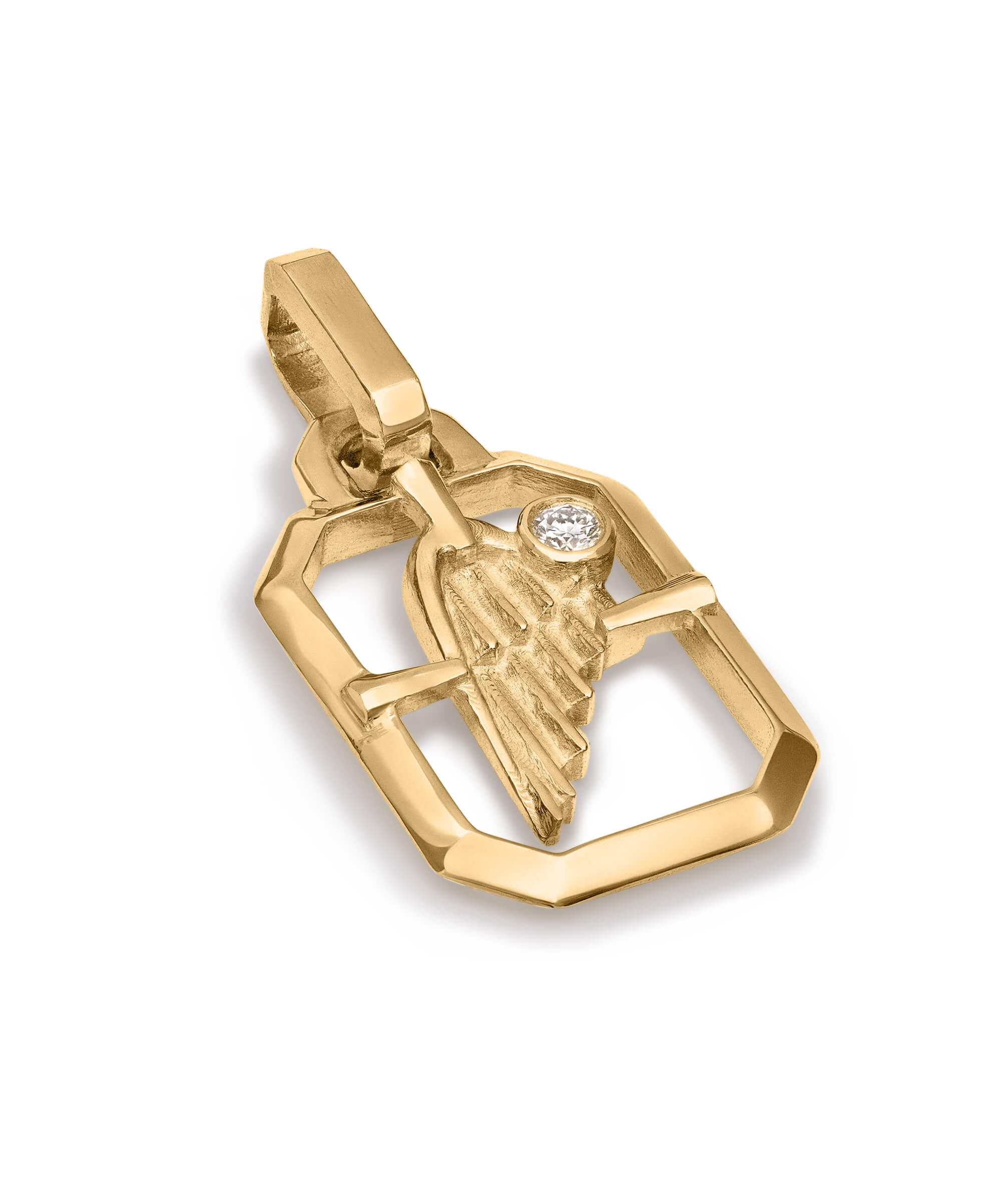 AMULETHA symbolic luxury jewelry gifting - Wing Amulet - yellow gold with diamonds - side front