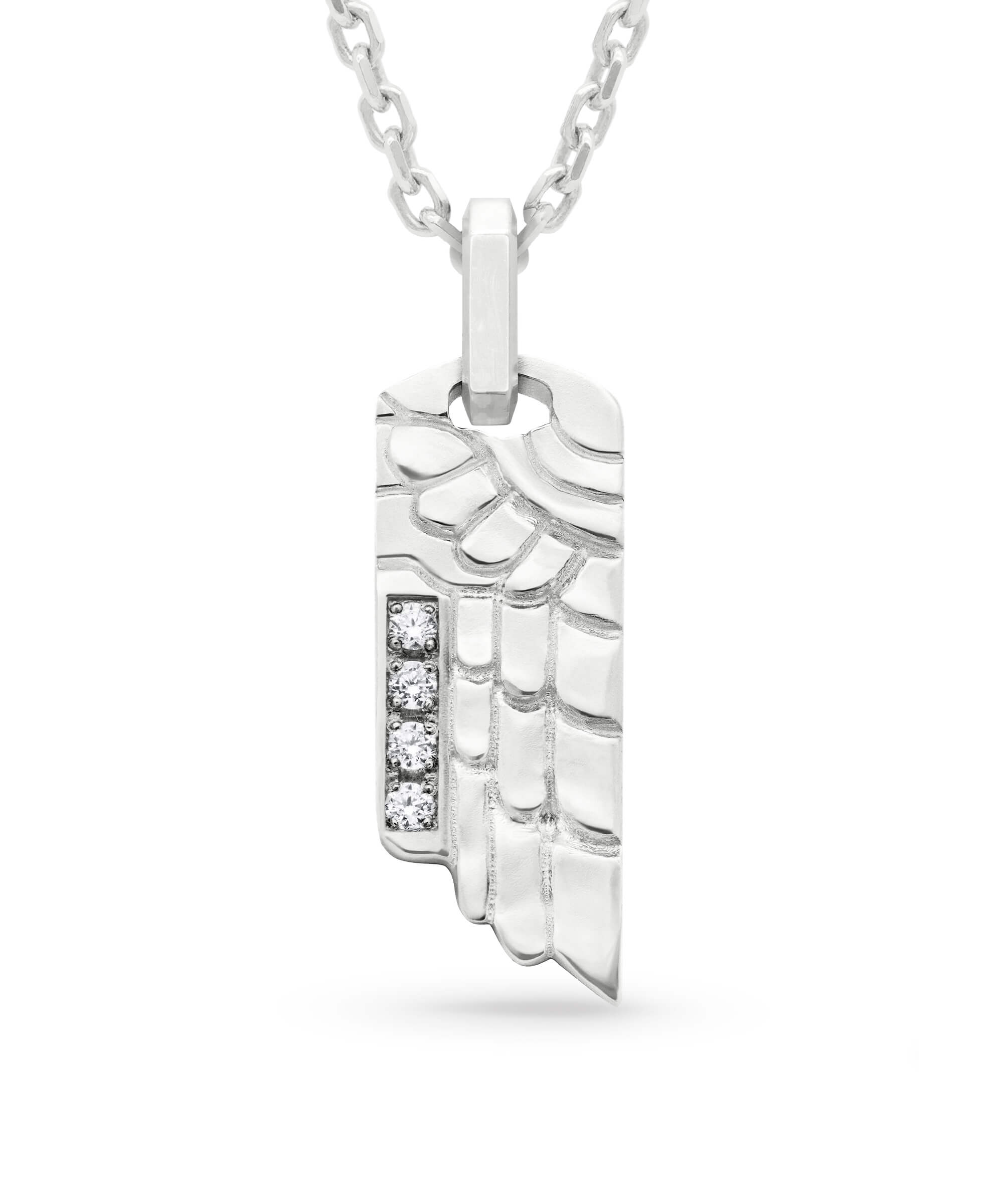 AMULETHA symbolic luxury jewelry gifting - Wing Tag Amulet - silver with diamonds - front