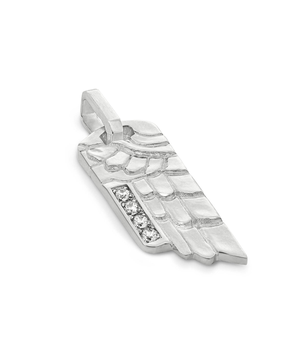 AMULETHA symbolic luxury jewelry gifting - Wing Tag Amulet - silver with diamonds - side