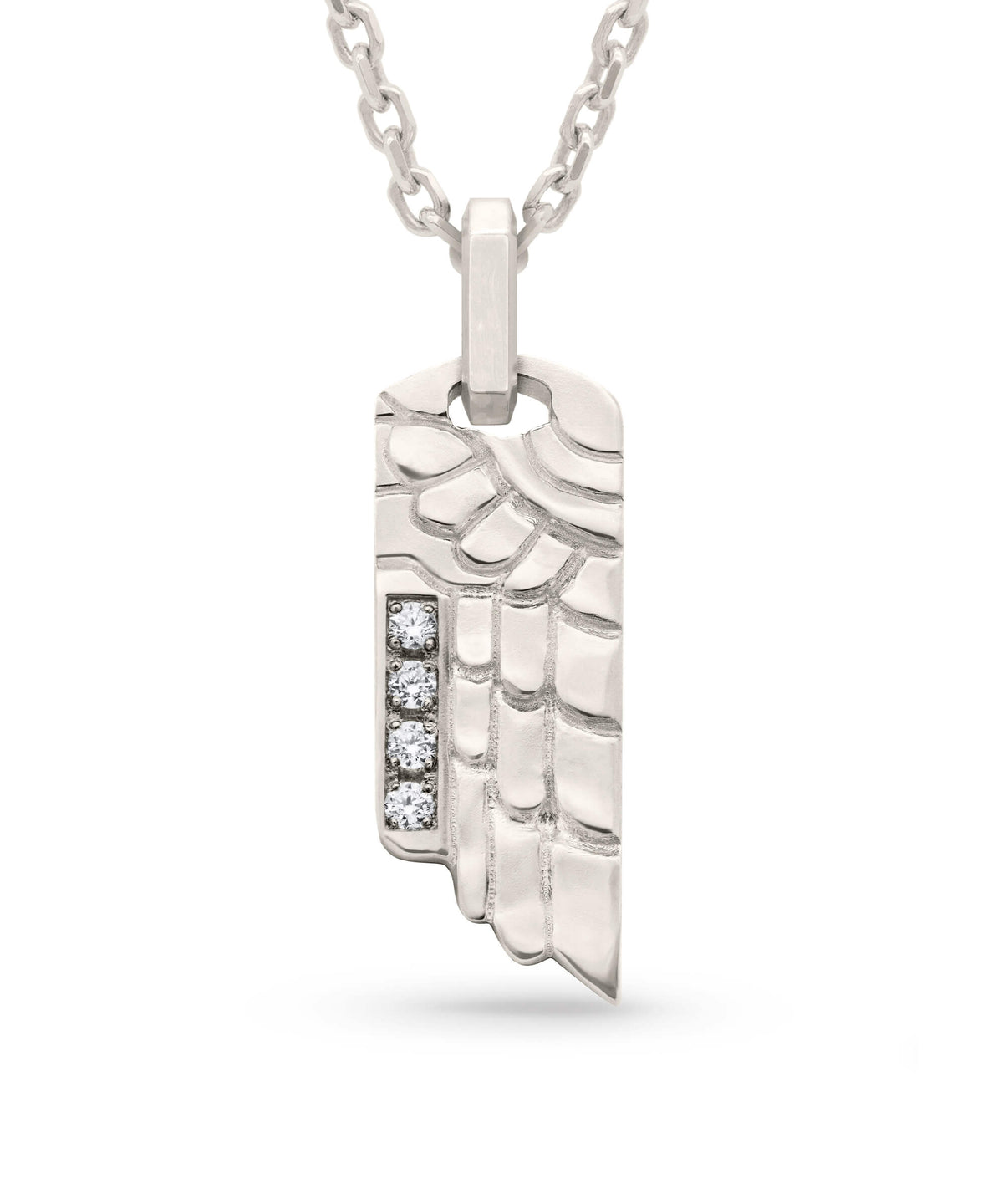 AMULETHA symbolic luxury jewelry gifting - Wing Tag Amulet - white gold with diamonds - front