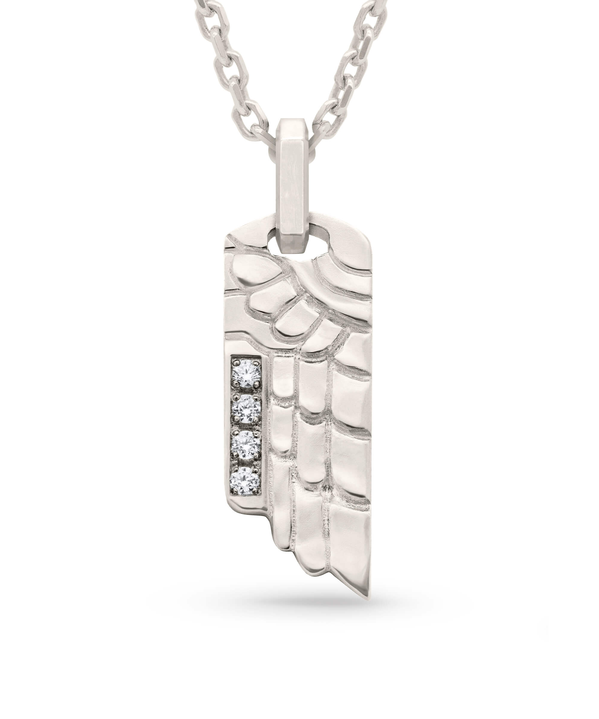 AMULETHA symbolic luxury jewelry gifting - Wing Tag Amulet - white gold with diamonds - front